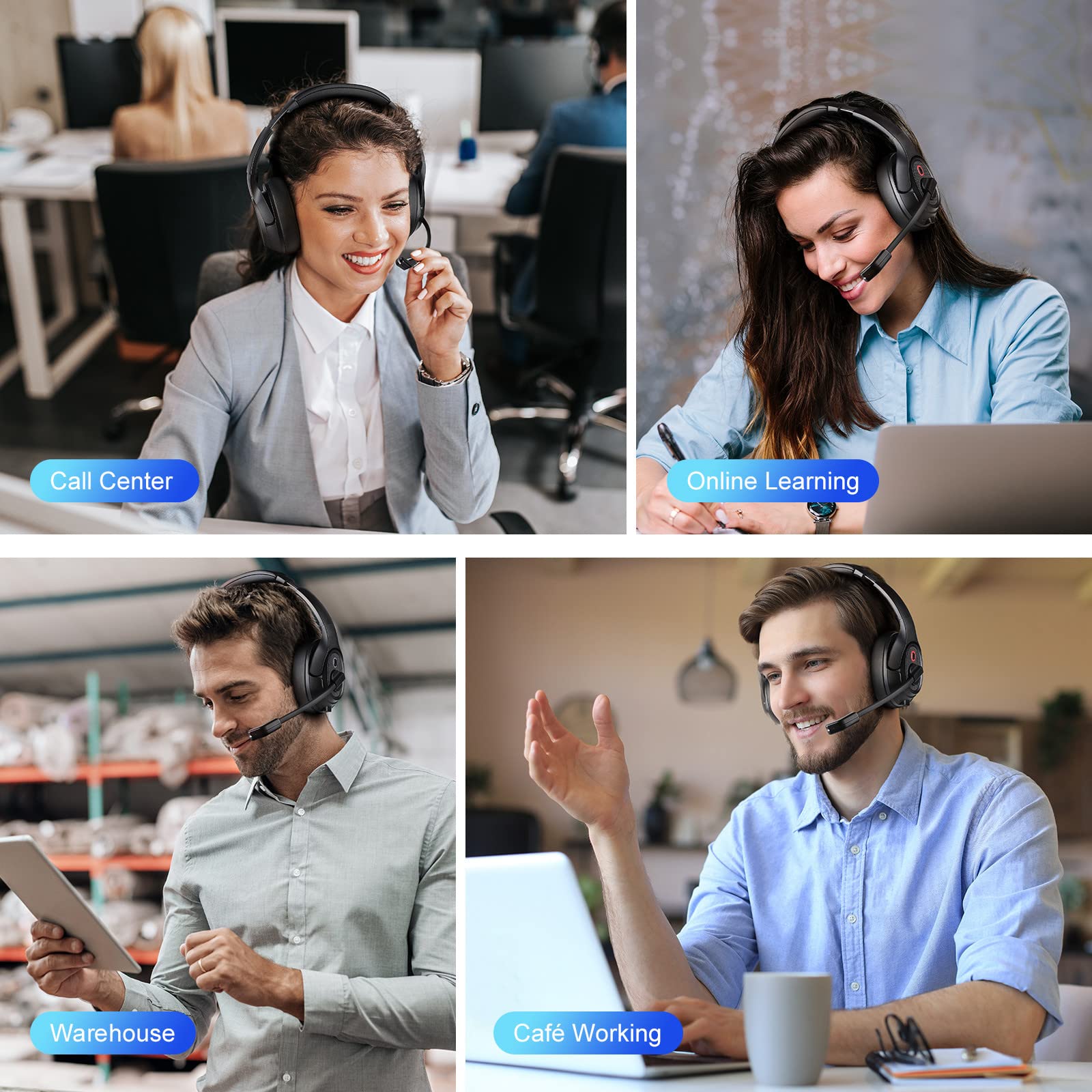 EKSA Wireless Bluetooth Headset with Microphone & USB Dongle - 30H Talk Time, 33ft Range, AI Noise Cancelling Mic - Over-Ear Headphones for PC, Laptop, Zoom Calls - Perfect for Home Office, Remote Work & Online Meetings