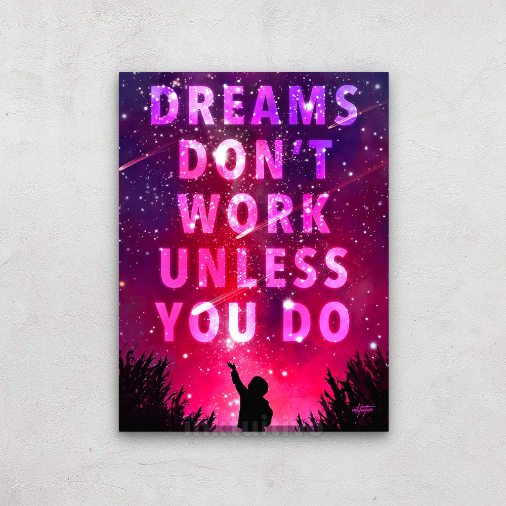 Inktuitive 'Dream Works' Inspirational Kids Canvas Wall Art - 40x30 Inches Galaxy Theme - Perfect for Nursery, Bedroom & Playroom Decor