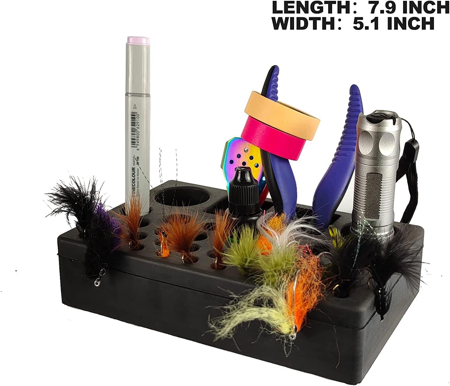 Aventik High Density Foam Fly Tying Vise Tool Holder & Soft Foam Caddy Combo Pack - Fly Tying Accessories & Tool Station for Fly Fishing Enthusiasts - Perfect for Organizing Hooks, Threads & Tools at Home or On-the-Go