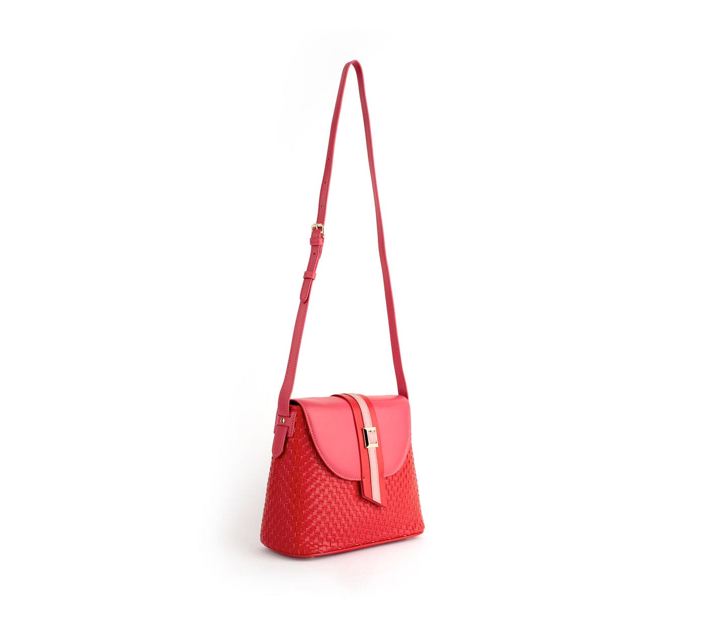 Kate Vegan Leather Basket Weave Crossbody Bag for Women - Stylish Red Purse with Adjustable Strap | Perfect for Work, Travel & Everyday Use