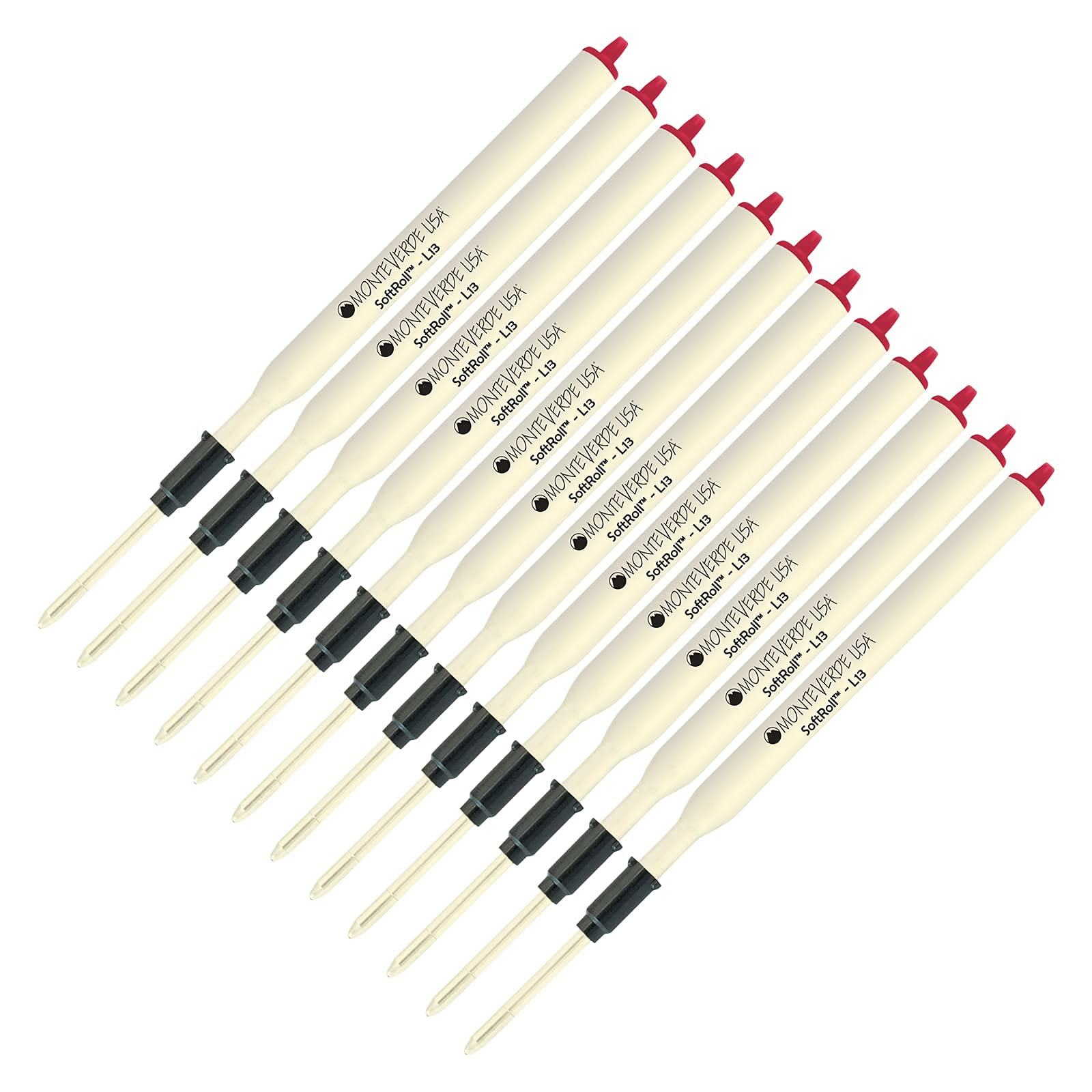 Monteverde Soft Roll Ballpoint Ink Refills 12 Pack - L13 Paste Ink Compatible with Lamy Style Pens - Medium Tip 0.7mm Red - Perfect for Office, School & Everyday Writing