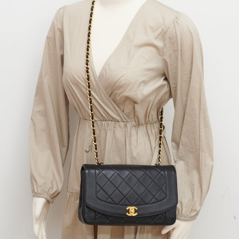 Chanel Medium Diana Black Leather Shoulder Bag - Luxury Designer Handbag for Women | Perfect for Work, Travel & Evening Events