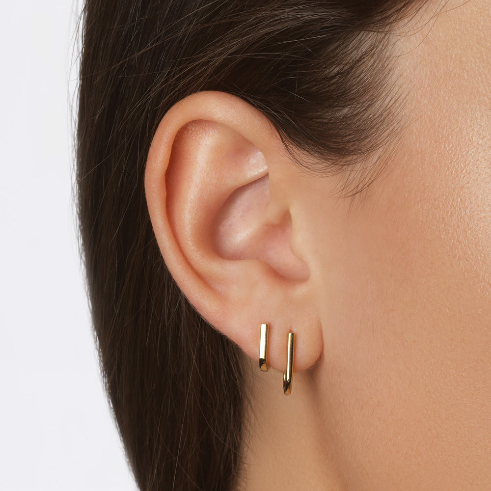 10k Gold Midi Charm Paperclip Huggie Earrings - Elegant Everyday Jewelry for Women, Perfect for Work, Date Night & Special Occasions