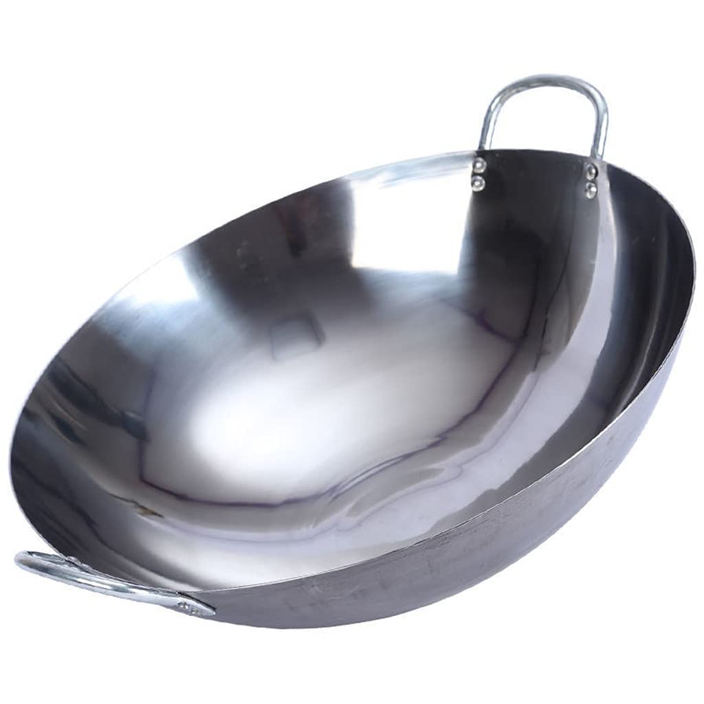 Premium Thickened Double-Ear Stainless Steel Wok - 40cm to 70cm Non-Stick Uncoated Pan with Fast Heat Conduction - High Temperature Resistance & Easy to Clean - Perfect for Stir-Frying, Deep Frying & Asian Cooking