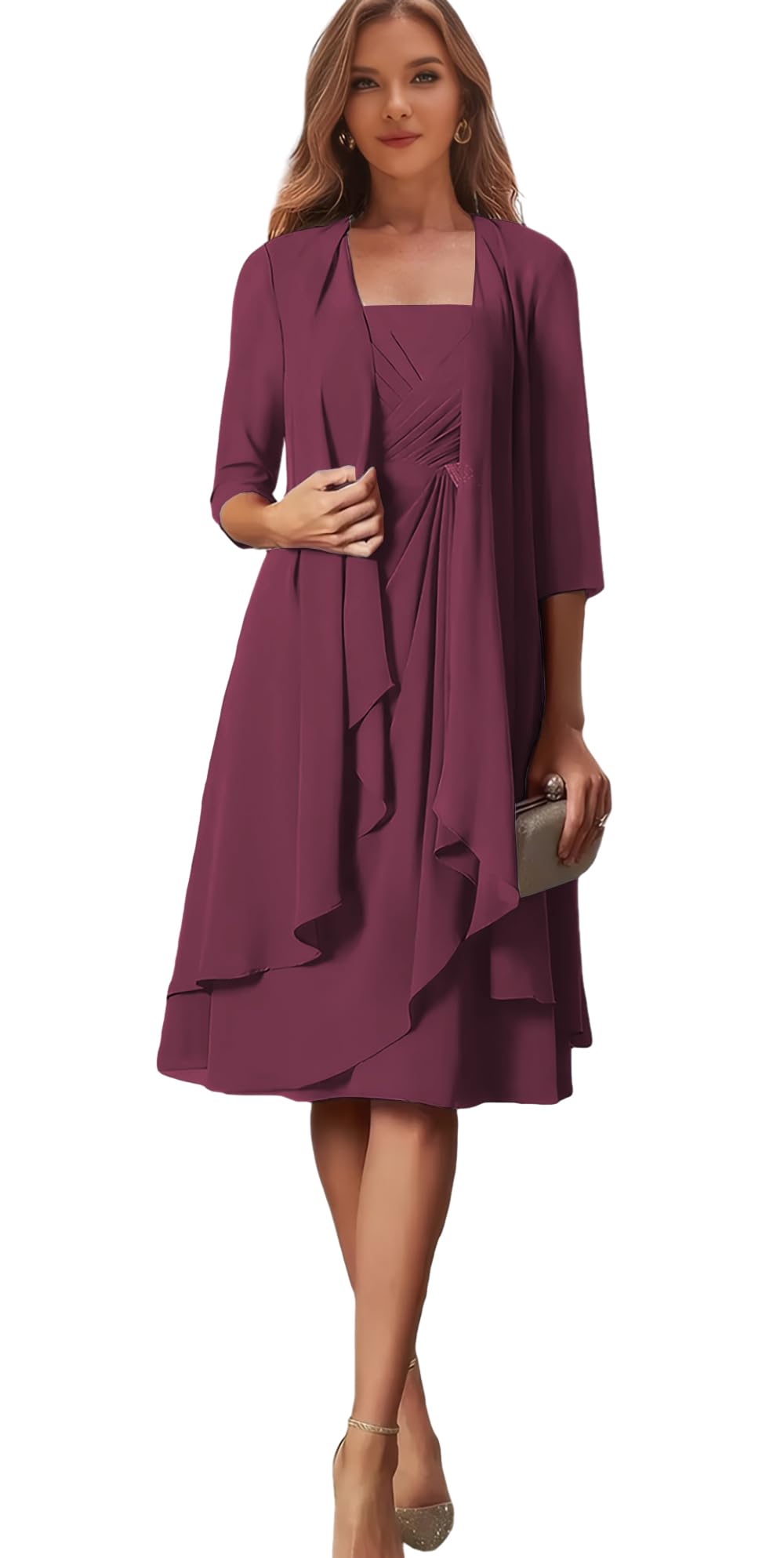 2-Piece Beaded Mother of the Bride Dresses with Jacket - Elegant Chiffon Formal Gown for Wedding Party & Special Occasions - Perfect for Church Ceremonies, Receptions & Evening Events