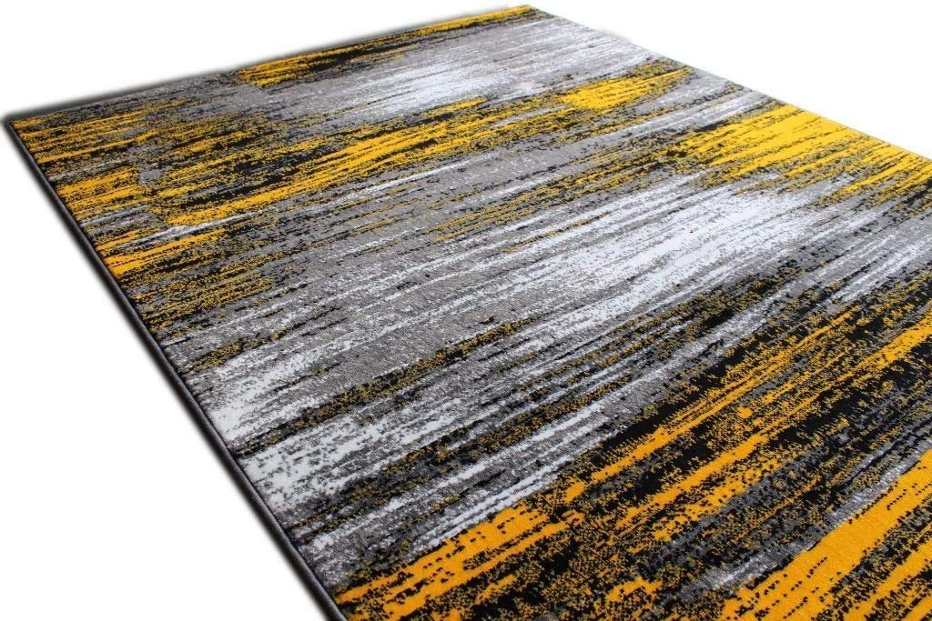 Champion Modern Abstract Brush Soft Plush Area Rug - 5x7 Feet, Yellow Grey Black - Perfect for Living Room, Bedroom & Office Decor