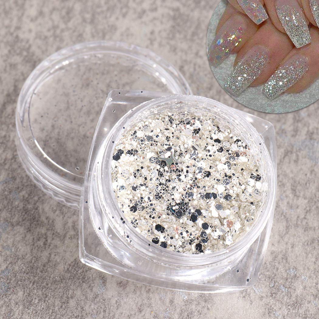 SOWUNO 4 Boxes Nail Sequins - Shining Glitter Nail Flakes for Manicure & Nail Art Decor | DIY Nail Designs, Salon Professional Use, Party & Special Occasion Nail Accessories