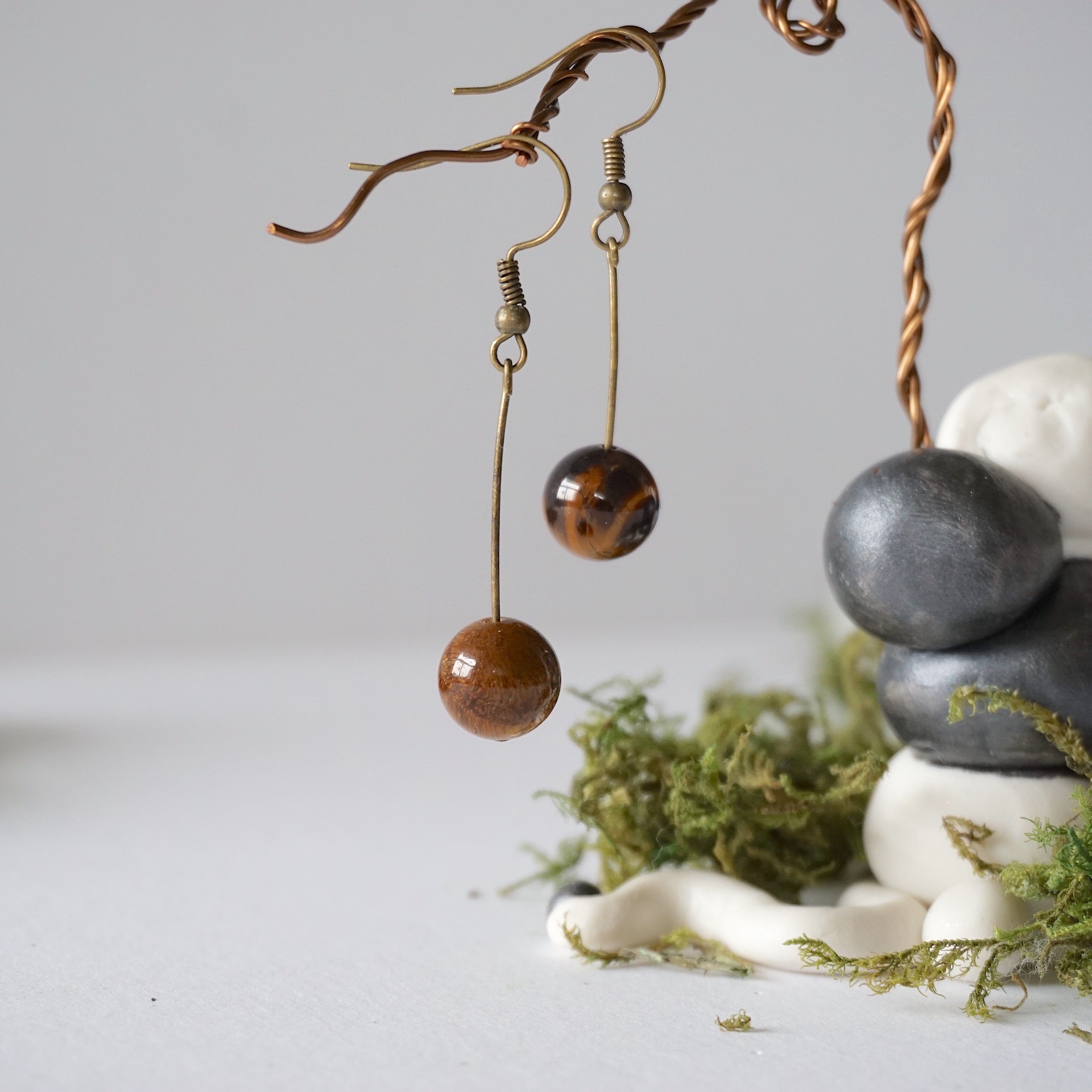 Tiger's Eye Bead Drop Earrings in Antique Bronze - Elegant Dangle Jewelry for Women | Perfect for Office, Party & Special Occasions