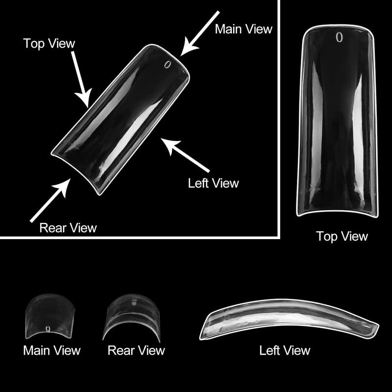 FAMEZA 100 Pcs Curved Nail Tips Kit with Box - Tapered Square Hawk Curve Fake Nails, Half Cover Clear Press On Nails for Salon & DIY Nail Art (10 Sizes) - Perfect for 80s 90s Retro Style, Parties & Special Occasions