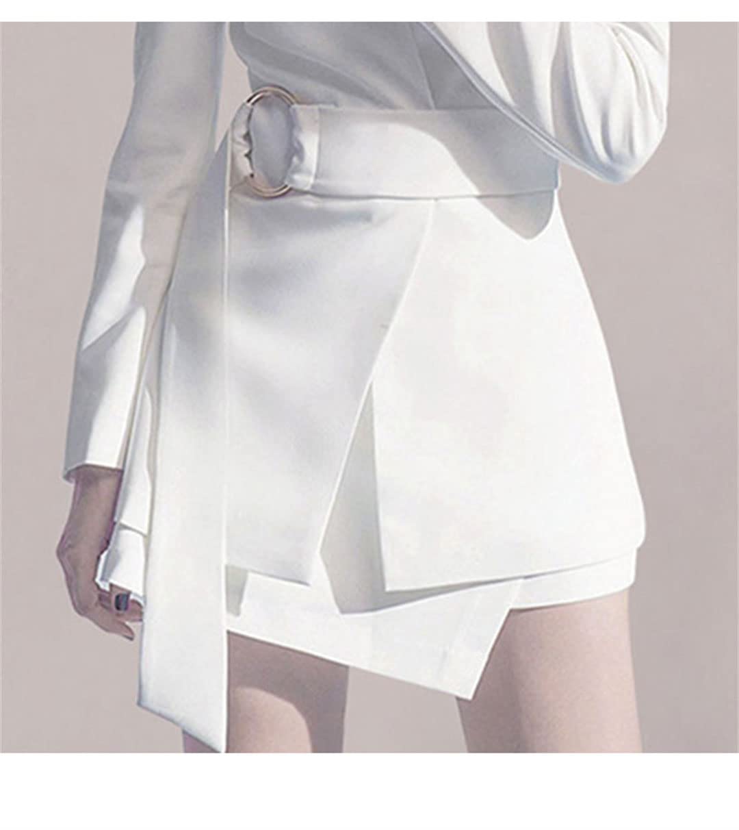 Women's Asymmetrical Blazer Dress with Belt - Long Sleeve Suit Jacket & Skirt 2-Piece Set for Fall/Winter Office Wear, Business Casual Outfits, and Special Occasions