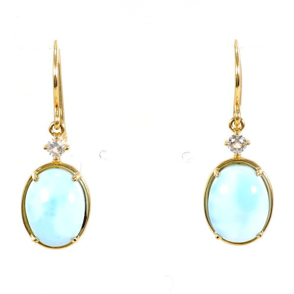 10K Yellow Gold Larimar & Zirconia Stud Earrings for Women - Dainty Blue Gemstone Jewelry Gift for Birthday, Anniversary & Special Occasions