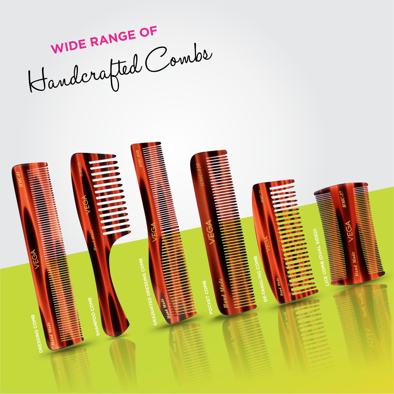 Vega Tortoise Shell Wide Tooth Shampoo Comb for Men & Women - Handmade Detangling Hair Brush for Wet/Dry Hair - India's No.1 Hair Comb Brand (HMC-48D) - Perfect for Shower, Salon & Home Hair Care