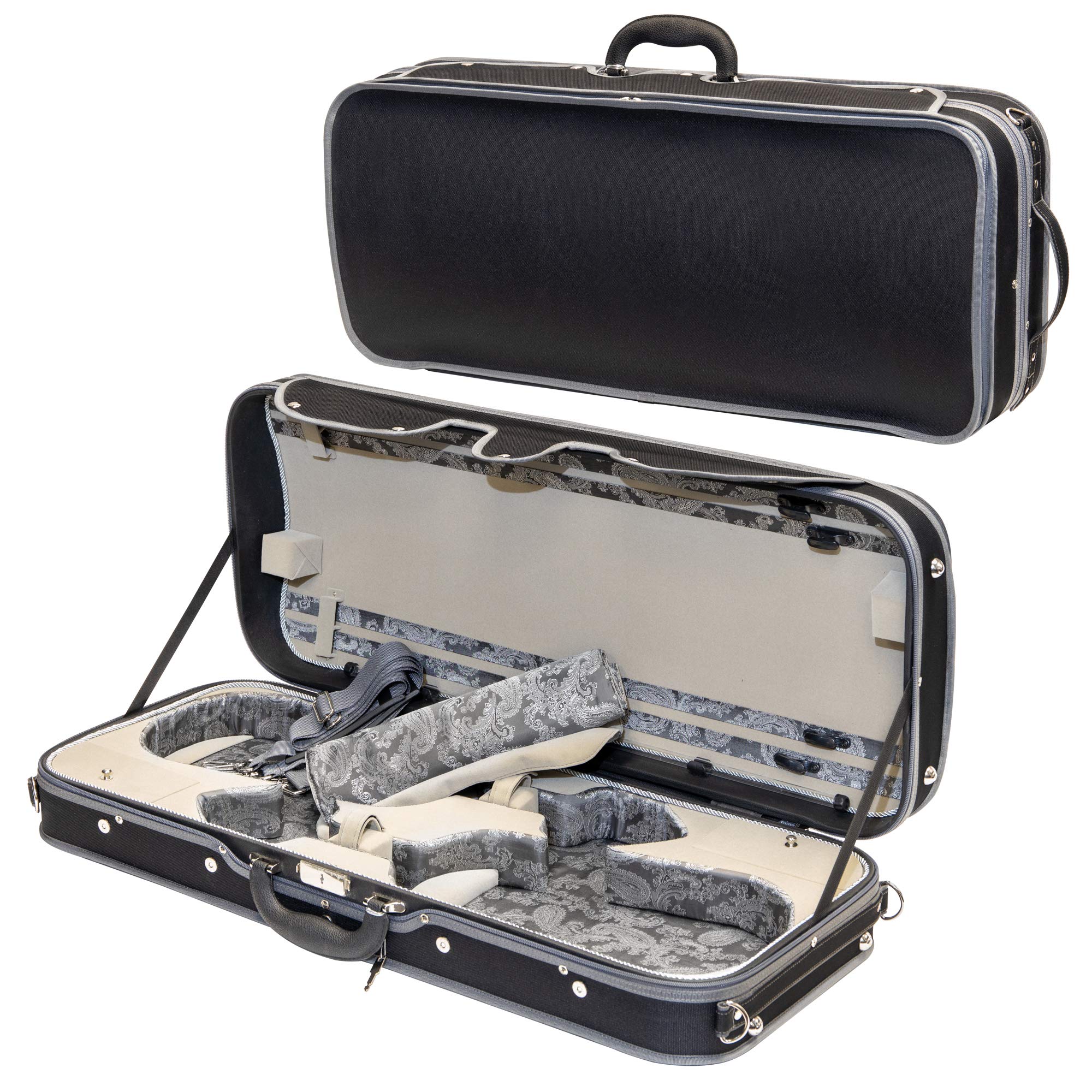 Professional Double Violin Travel Case 4/4 Full Size - Hardwood Shell with Silk Interior, Adjustable Straps for Two Violins | Perfect for Musicians, Travel & Storage | MIVI Music Premium Violin Accessories