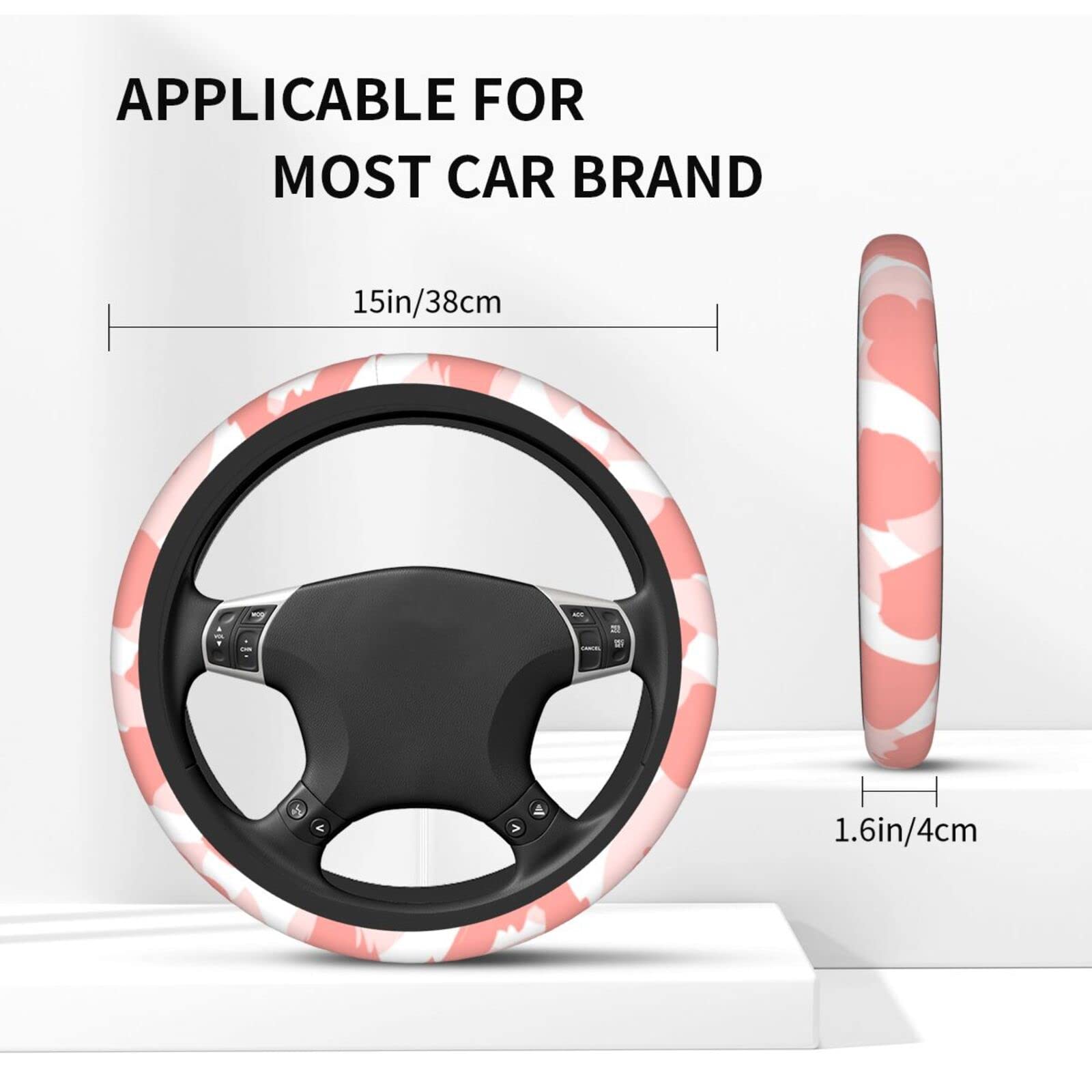 Pink Leopard Print Steering Wheel Cover - Universal 15 Inch Cheetah Pattern Neoprene Car Wheel Protector - Cute Automotive Accessory for Women - Perfect for Daily Commute & Road Trips