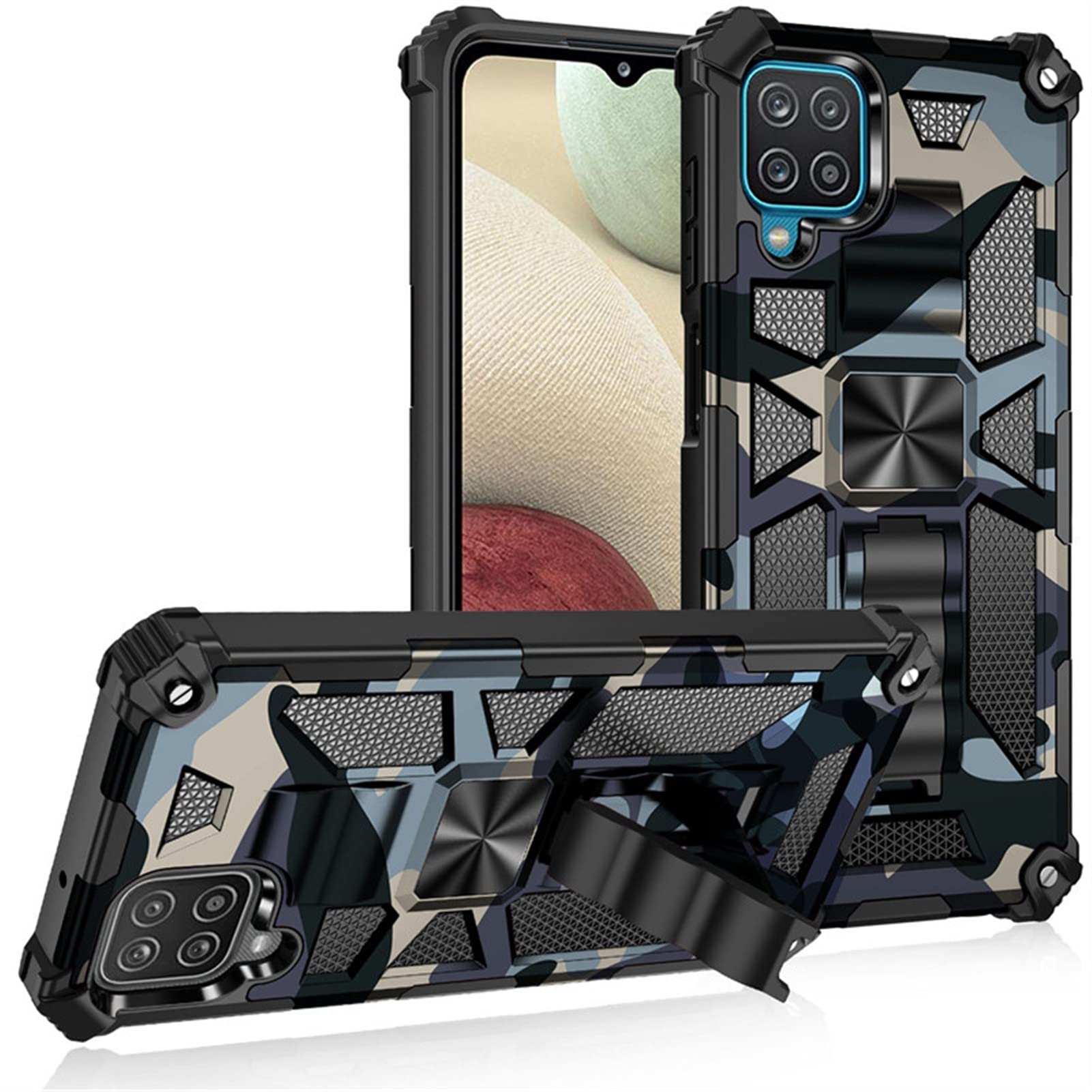 WSGGFA Men's Camouflage Armored Magnetic Phone Case for Samsung Galaxy A12/A32/A52/A72 5G - Military-Grade Protection with Car Mount & Kickstand (Navy Blue, Compatible with A72 4G) - Perfect for Outdoor Adventures & Daily Commute