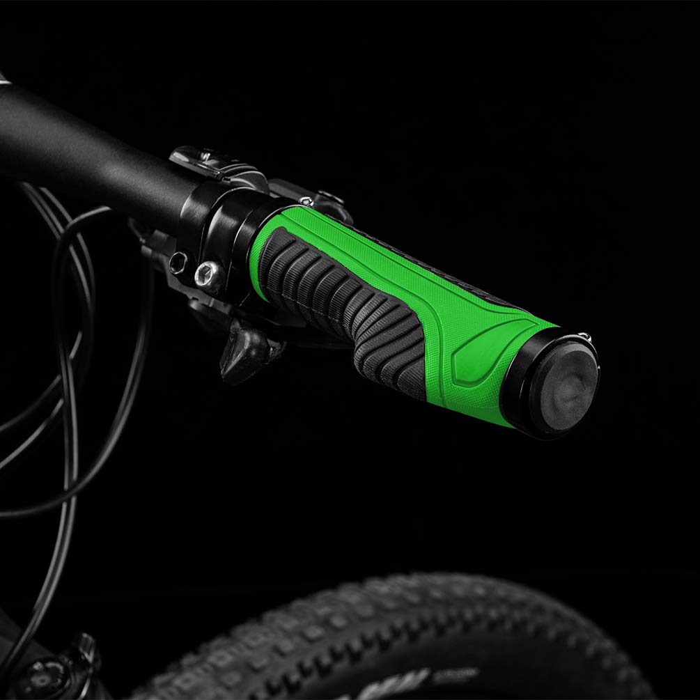 ROCKBROS Mountain Bike Handlebar Grips - Lock-On Double Aluminum Clamp for MTB BMX - Ergonomic Non-Slip Comfort Grip (Black, Grey, Red, Green) - Perfect for Trail Riding, Commuting & Urban Cycling