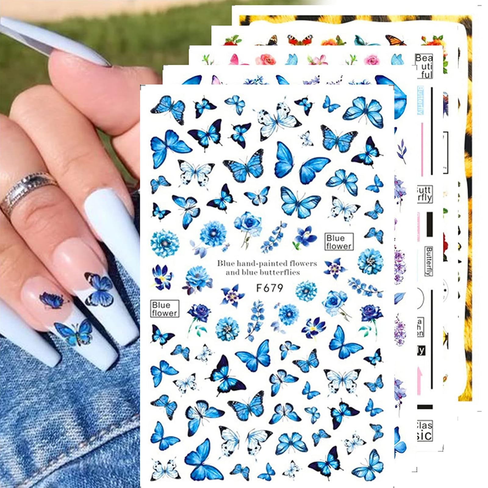 8 Sheets 3D Butterfly Nail Art Stickers - Self-Adhesive Floral Flower Nail Decals for DIY Manicure, Spring Summer Nail Decor (Perfect for Parties, Weddings & Everyday Nail Art)