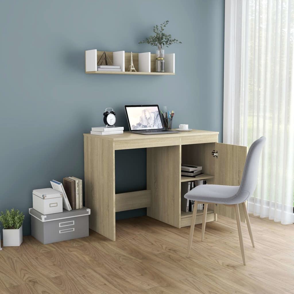 Standing Computer Desk with Shelves - Home Office Workstation in Sonoma Oak Finish, Scandinavian Style Engineered Wood Desk for Living Room, Bedroom & Small Spaces | Perfect for Remote Work & Study