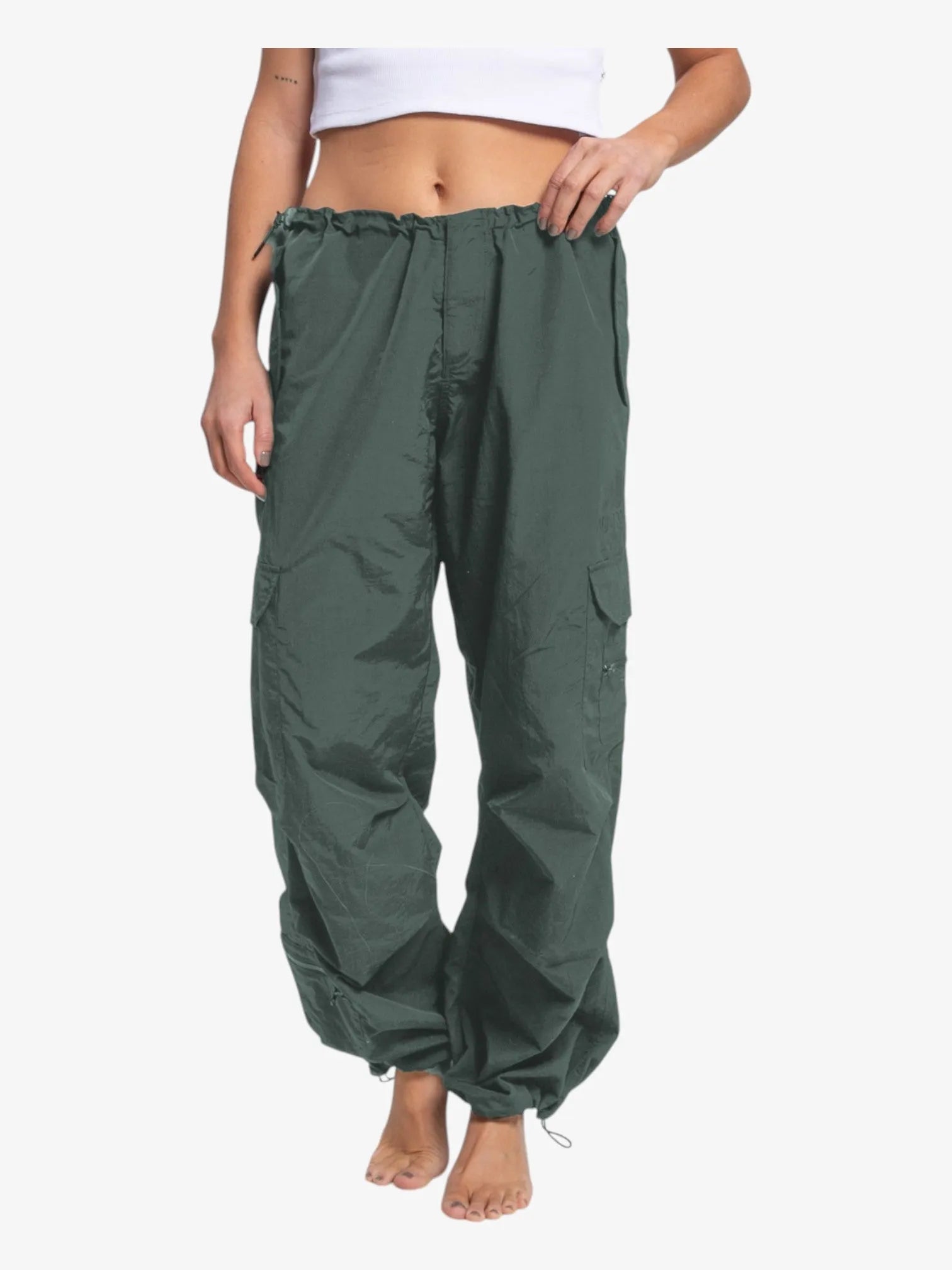Rusty Double Trouble Military Green Parachute Pants - Stylish & Durable Cargo Pants for Outdoor Adventures, Streetwear & Urban Fashion