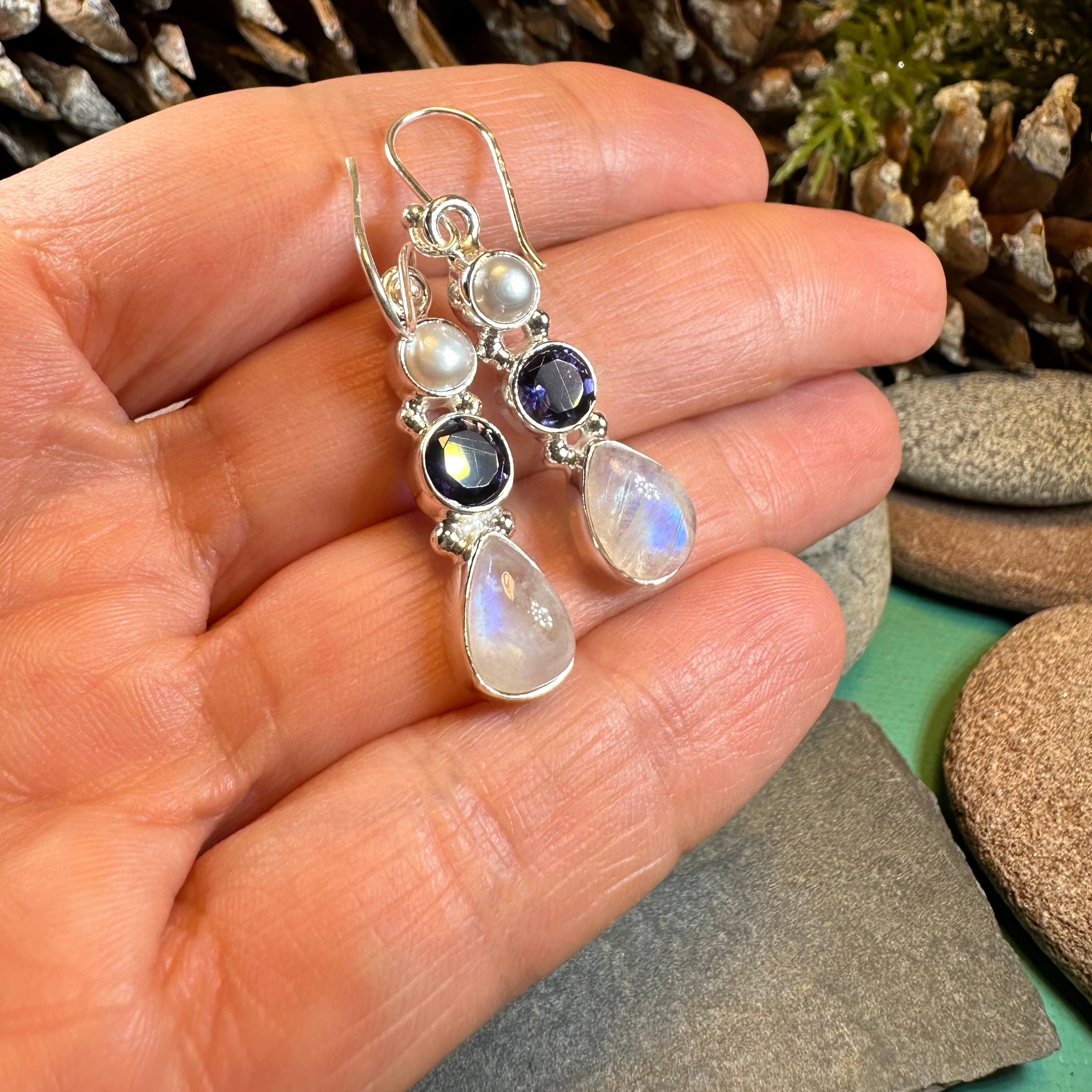 Ava Moonstone Earrings for Women - Genuine Sterling Silver Dangle Earrings with Healing Stone - Perfect for Boho, Wedding & Everyday Jewelry