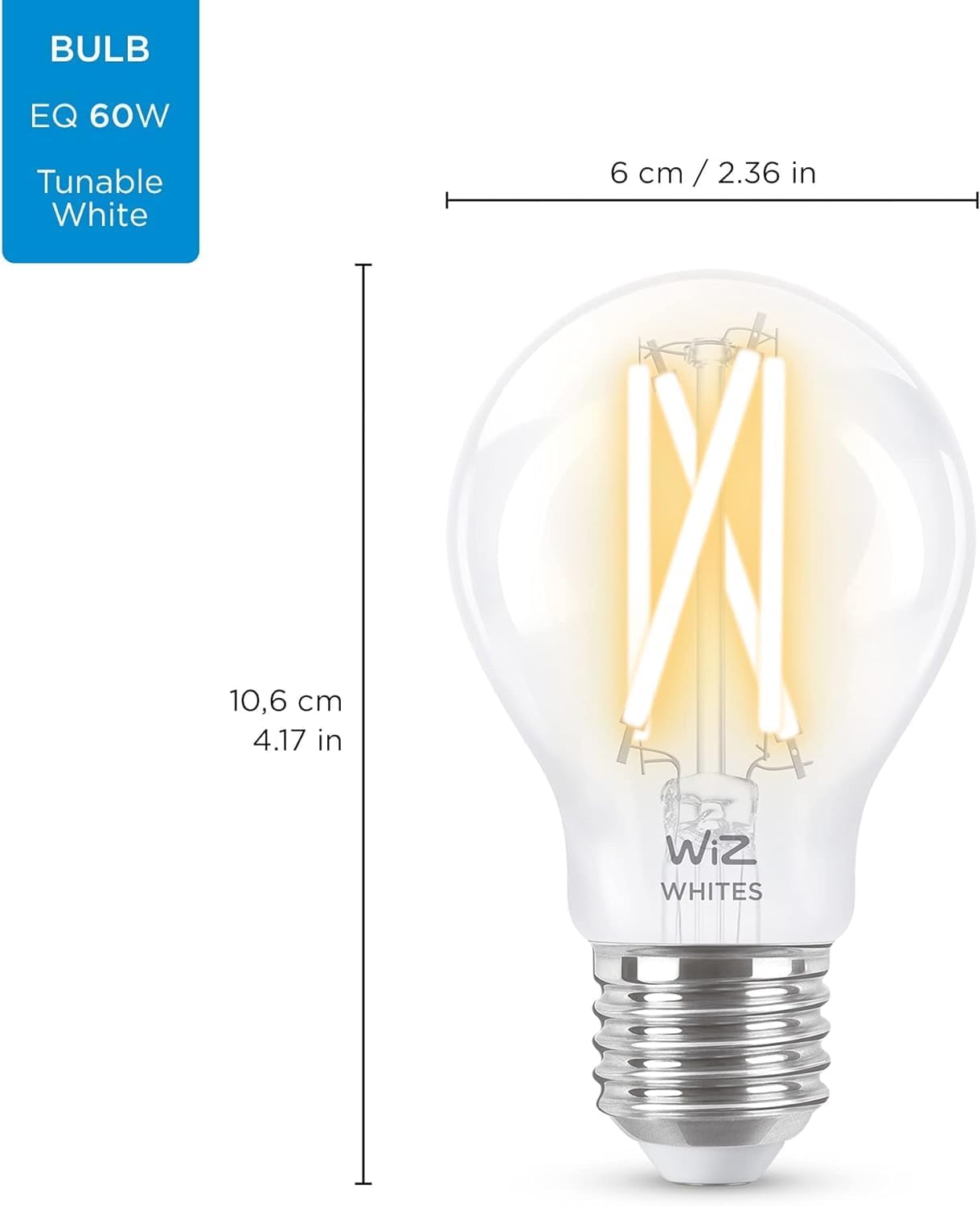 WiZ Clear 60W A19 Tunable White Smart LED Light Bulb (6-Pack) - E26 Base, WiFi & Matter Compatible - Voice & App Control with Motion Activation - Perfect for Bedroom, Living Room & Smart Home Lighting