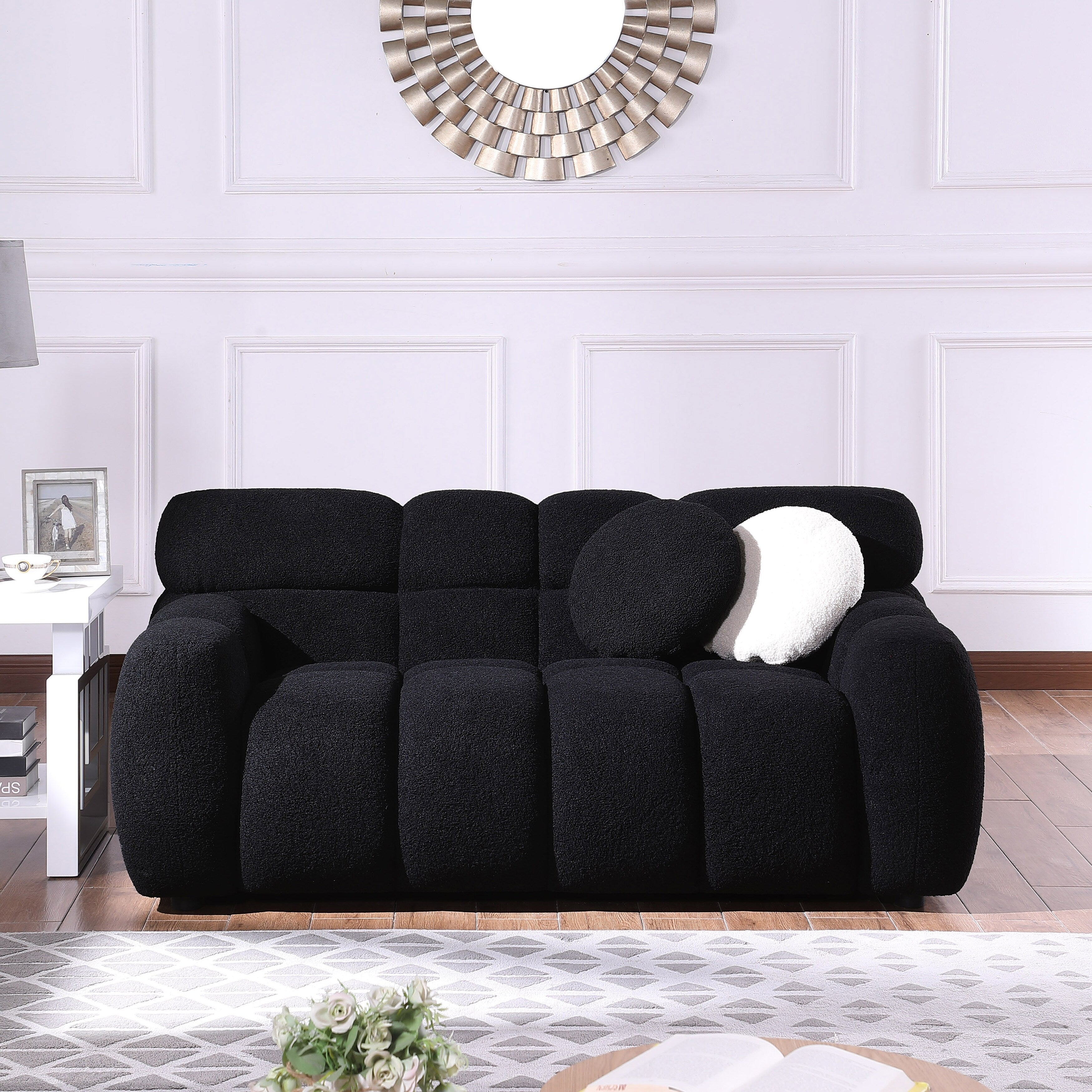 Beige Boucle 3-Seater Sofa - Marshmallow Design with Plush Cushions for Small Living Rooms | Cozy Modern Apartment Furniture for Lounge & Entertaining