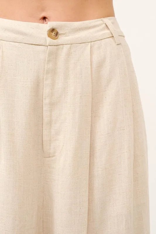 High Rise Wide Leg Linen Blend Pants for Women - Summer Comfort Stretch Trousers with Elastic Waist | Casual, Office & Vacation Wear