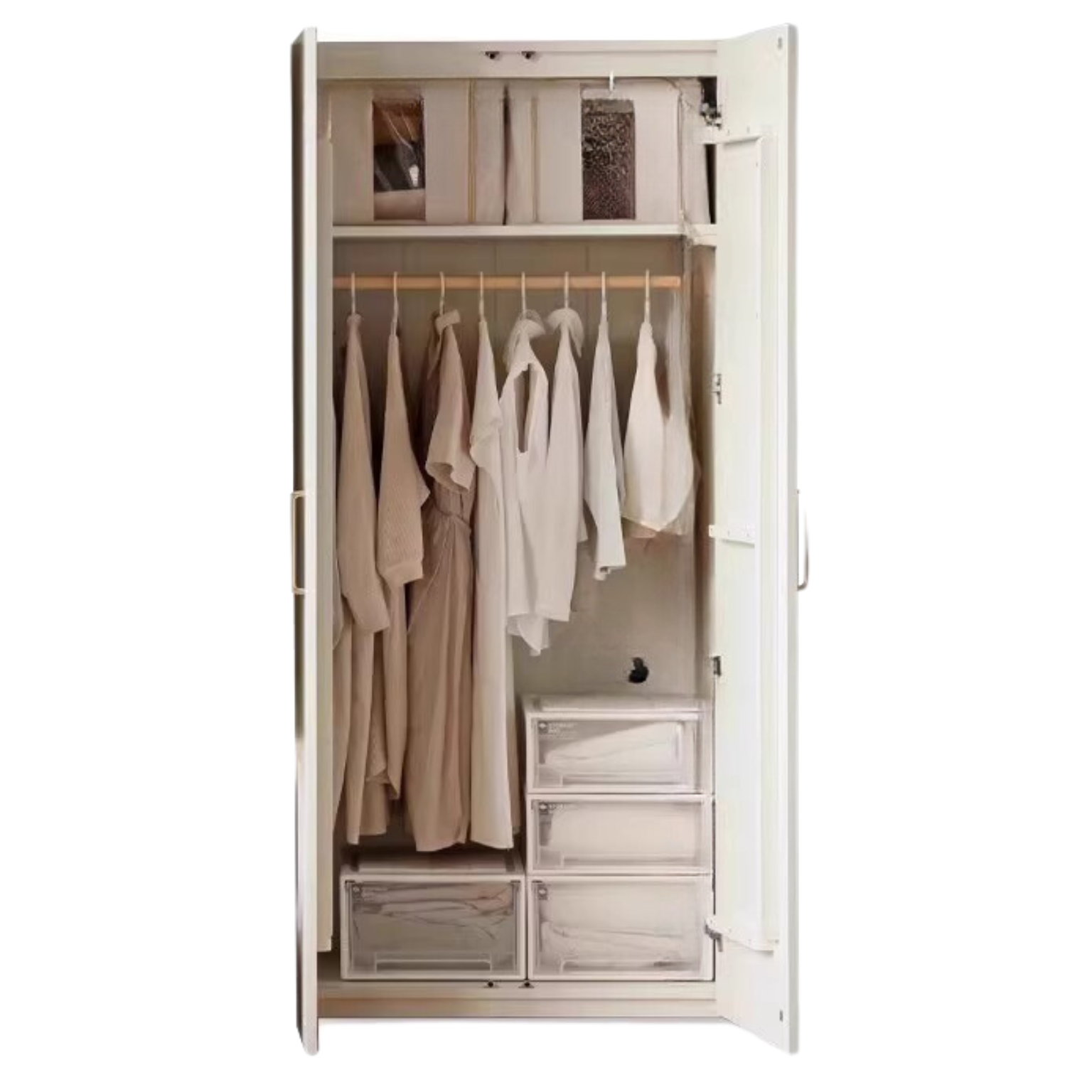 French Cream Pine Solid Wood Wardrobe - Elegant Bedroom Storage for Clothes & Accessories | Perfect for Master Bedroom, Guest Room & Walk-In Closets