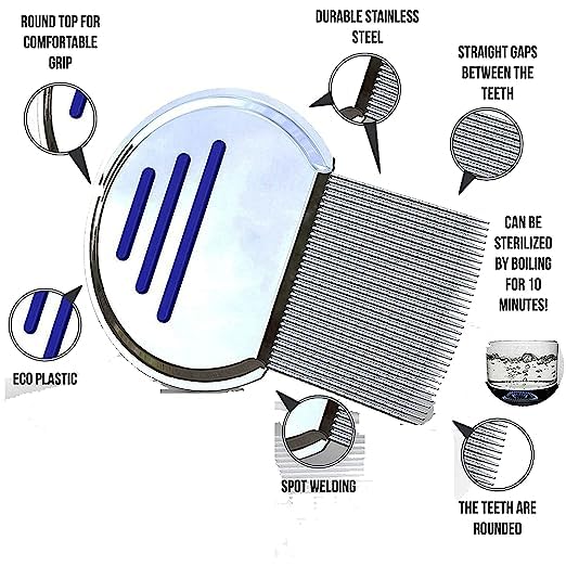 Premium Metal Lice Comb for Kids & Adults - Fine Tooth Head Lice Remover with Durable Stainless Steel Teeth - Effective Nit & Egg Removal Tool for School, Home & Travel Use - Reusable for Family & Pets (Random Color)