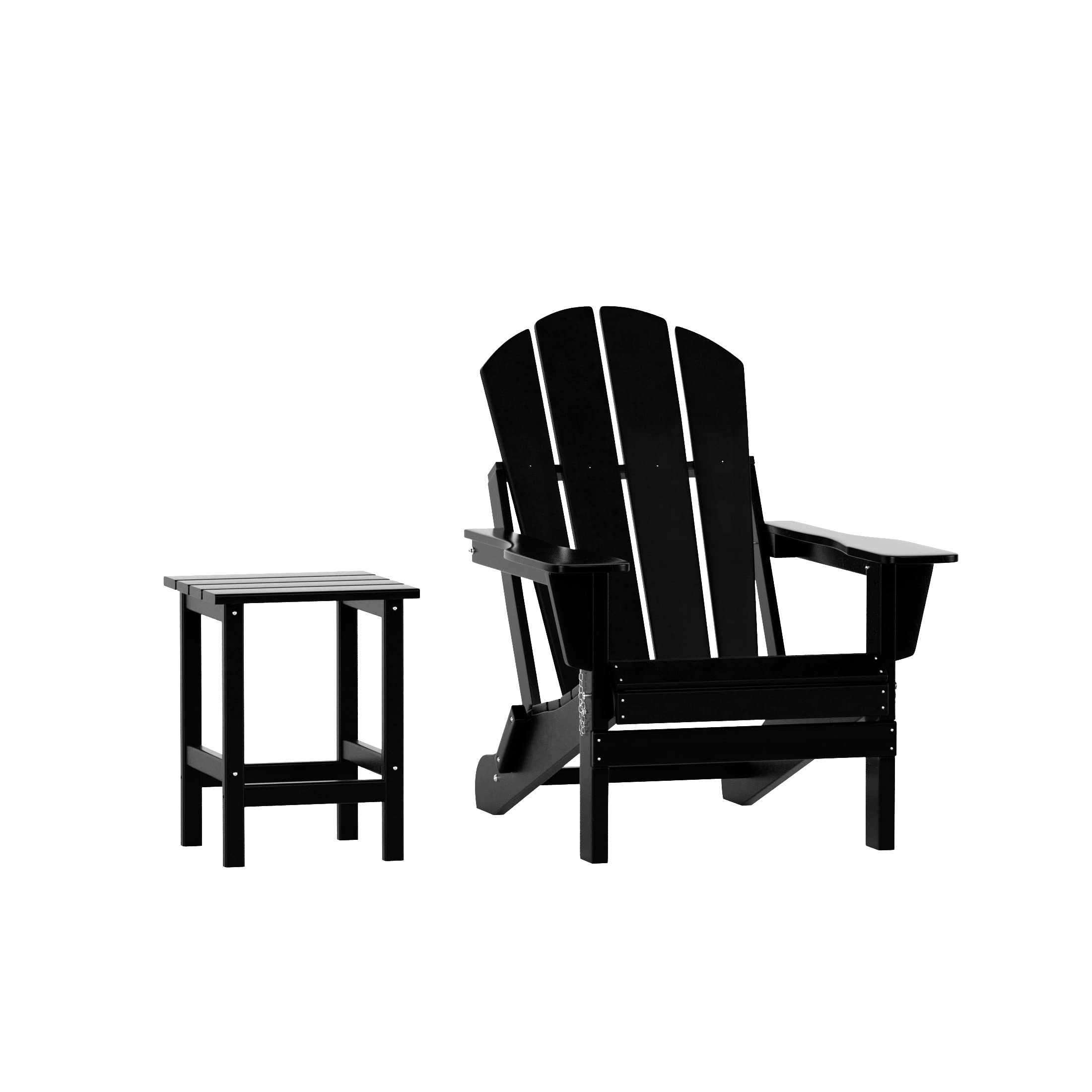 WestinTrends Malibu 2-Piece All-Weather Adirondack Chair Set with Side Table - Durable Outdoor Plastic Patio Furniture for Porch, Deck, Backyard & Garden - Perfect for Relaxing in Black