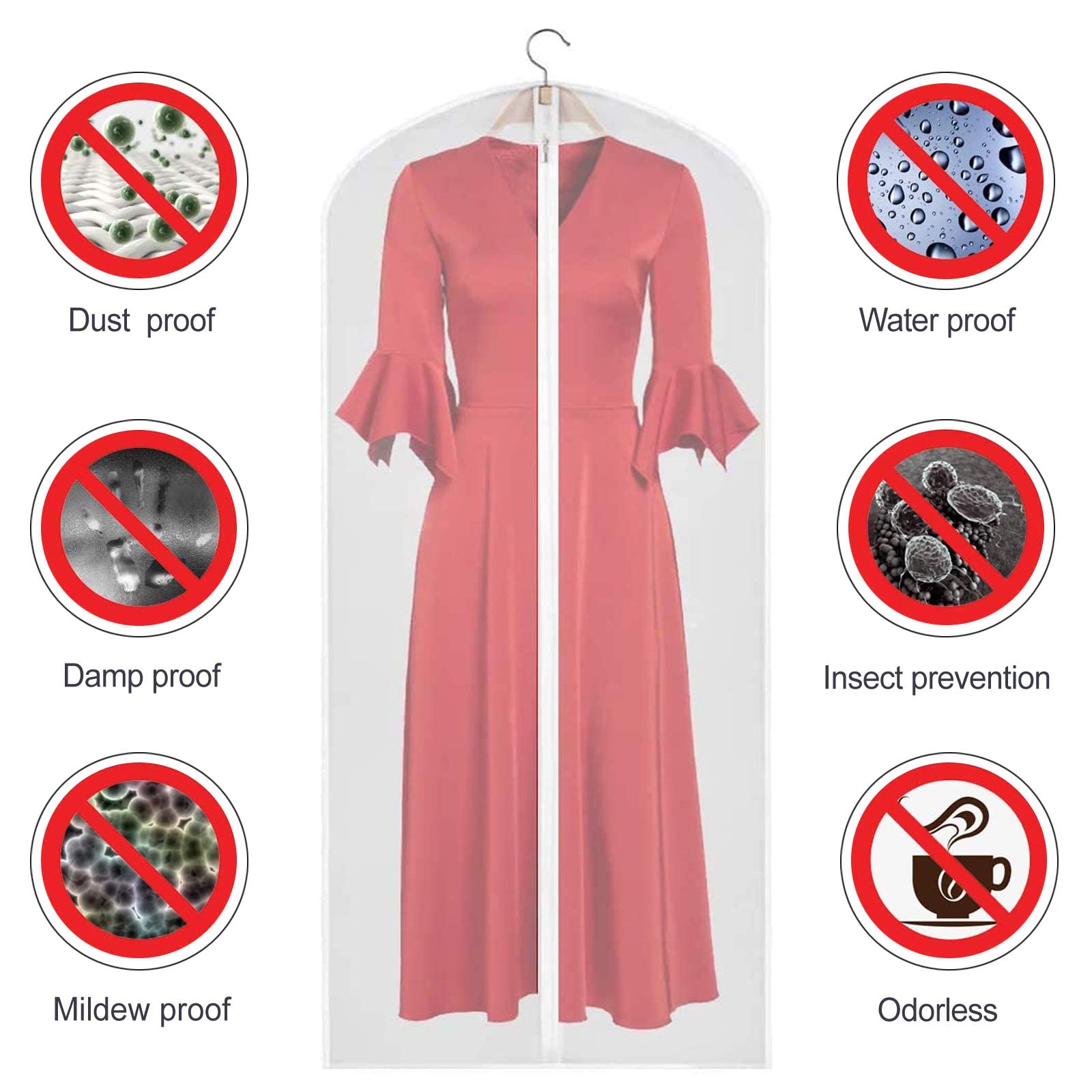 12 Pack Clear Hanging Garment Bags - Lightweight Dust-Proof Suit Covers with Full Zipper (24'' x 40'') for Closet Storage, Travel & Wardrobe Organization - Perfect for Suits, Dresses & Seasonal Clothing Protection