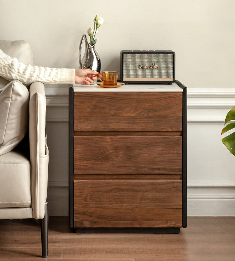 Black Walnut Solid Wood Slate Side Cabinet - Rustic Nightstand, Bedroom Storage, Living Room Accent Furniture for Home Decor