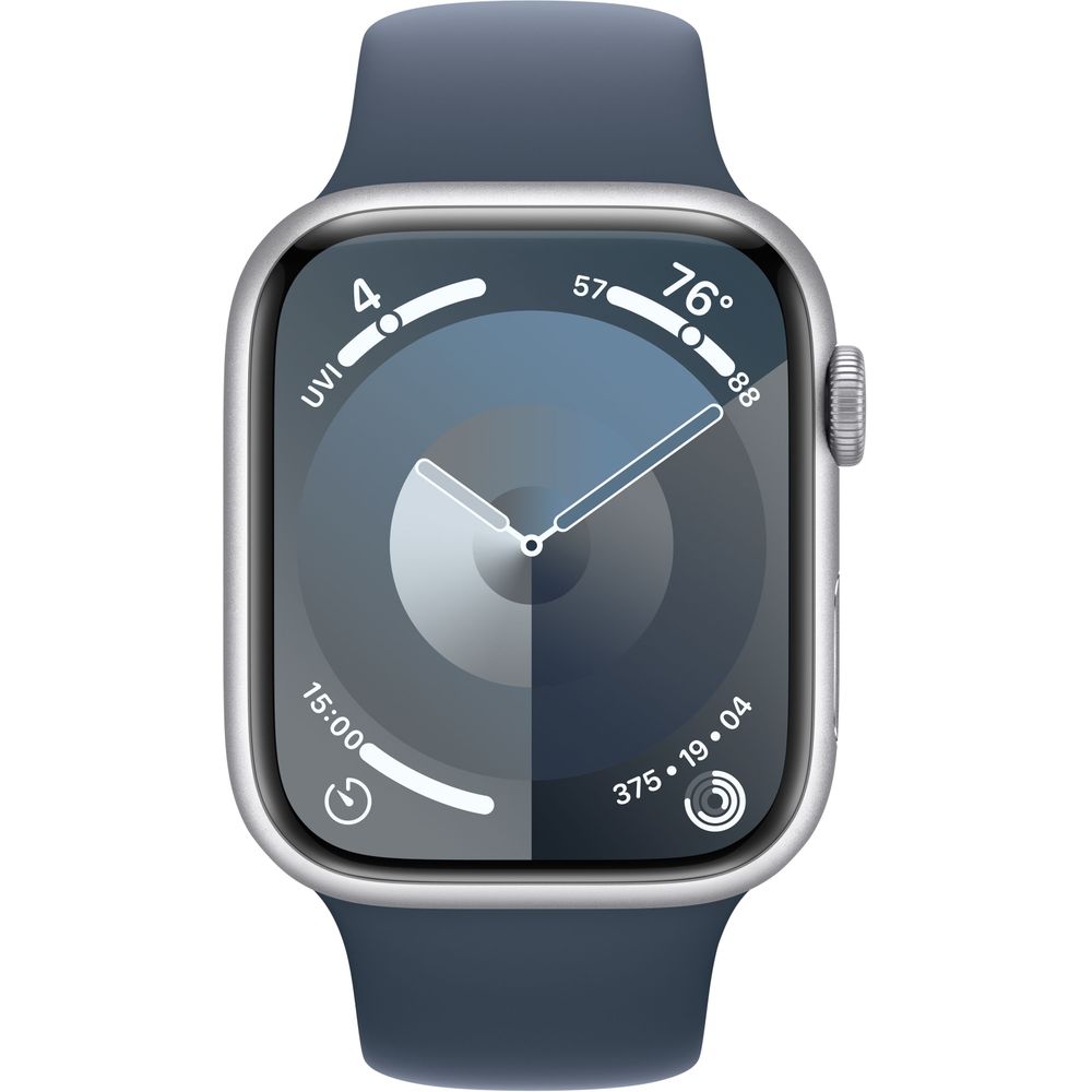 Apple Watch Series 9 (Gen 9) 45mm GPS + Cellular - Silver Aluminum Case with Storm Blue Sport Band (MRMG3LL/A) | Smartwatch for Fitness Tracking, Heart Rate Monitoring & iPhone Connectivity | Perfect for Workouts, Running & Daily Wear