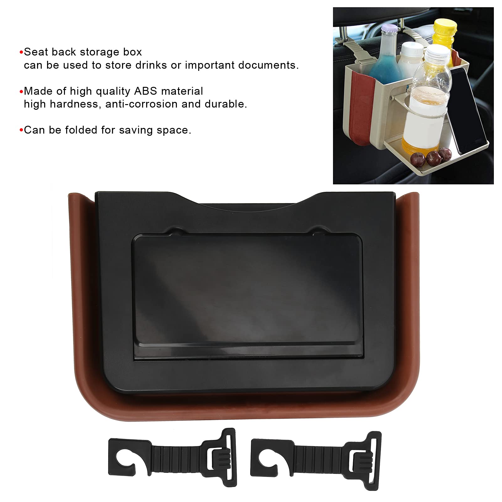 Universal Foldable Car Seat Back Organizer - Hanging Storage Box for Drinks, Phone & Documents | Black-Brown Car Interior Accessory | Perfect for Road Trips, Commuting & Family Travel