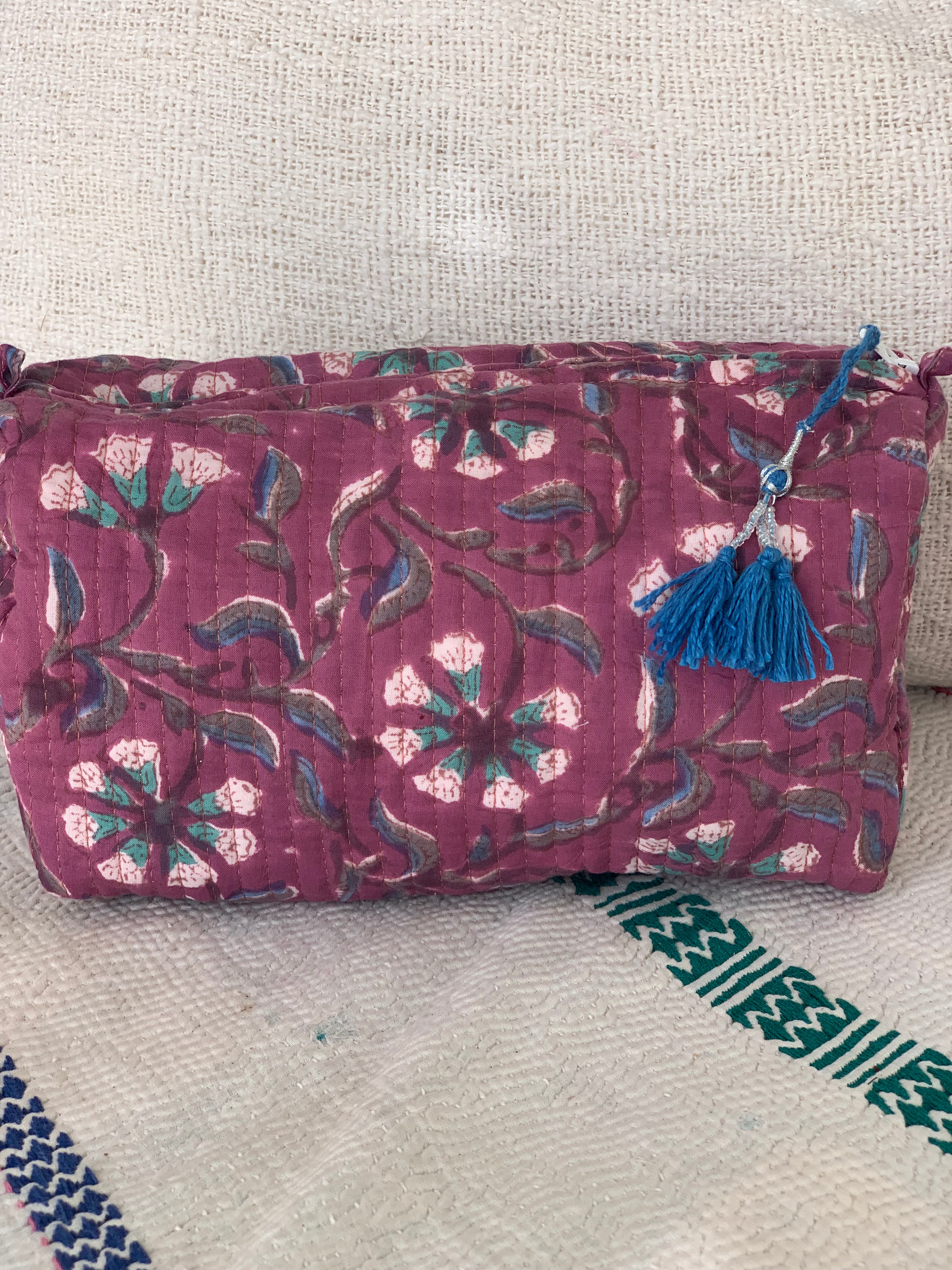 Handmade Block Print Cotton Cosmetic Bags - Eco-Friendly Travel & Storage Pouches (3 Sizes) - Perfect for Makeup, Jewelry & Toiletries Organization