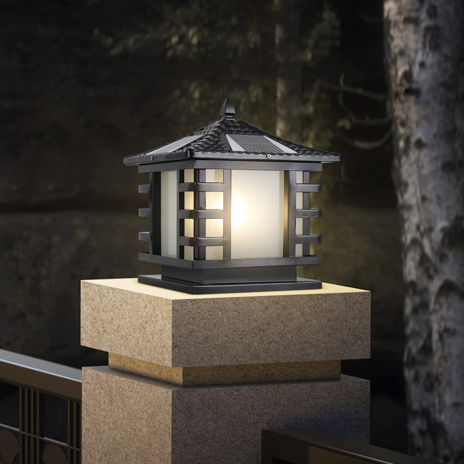 Solar Outdoor Post Lights - IP65 Waterproof Aluminum Pillar Lights with Remote Control for Fence, Deck & Patio | Durable Courtyard Column Lighting for Garden, Pathway & Driveway Decoration