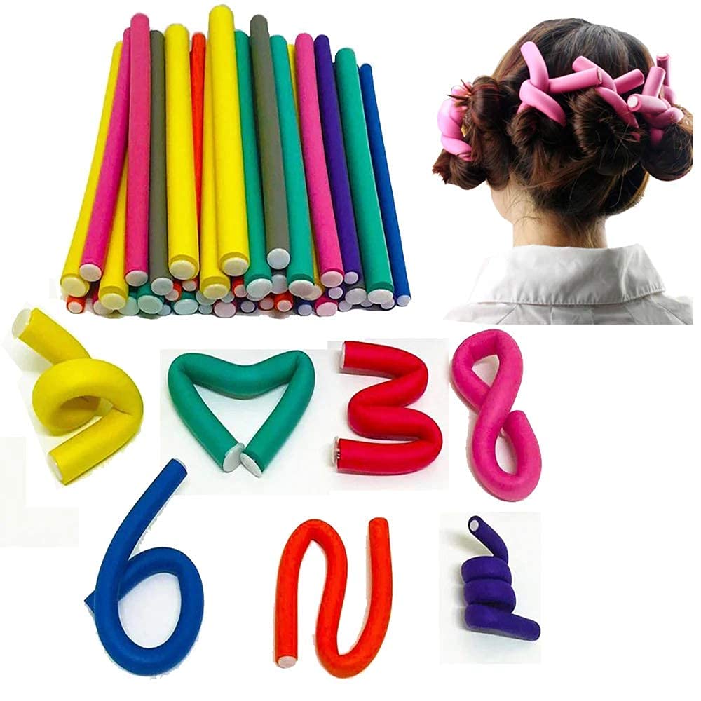 MAHEK ACCESSORIES Self-Holding Hair Curling Flexi Rods Rollers - 10 Pack Multicolor Hair Styling Tools for Beach Waves & Curls - Perfect for Home, Salon & Travel Use