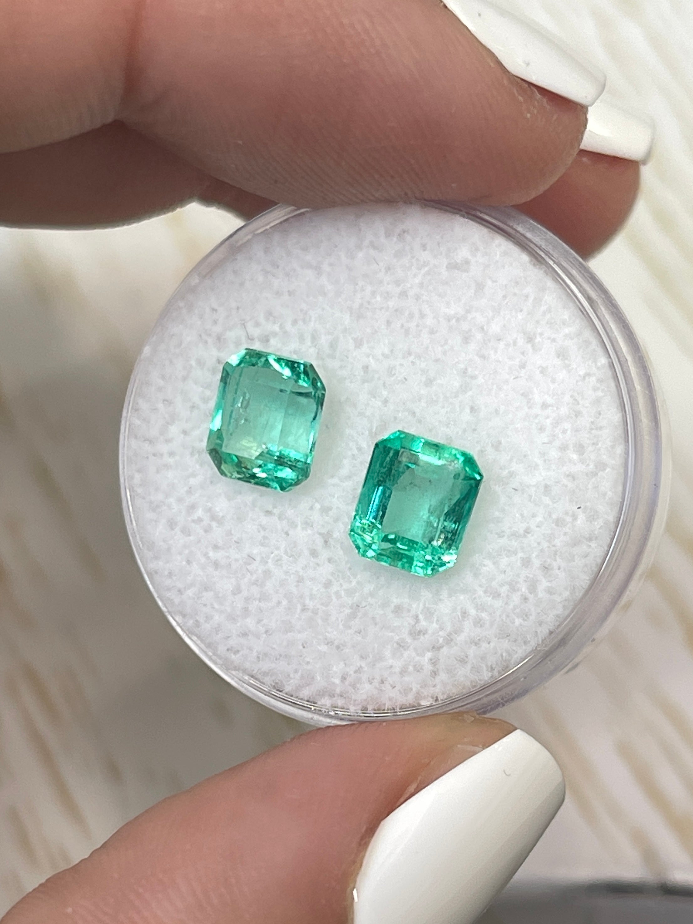 2.67tcw 7x6 Matching Pair Vibrant Green Loose Colombian Emeralds - Emerald Cut Gemstones for Jewelry Making, Engagement Rings & Luxury Gifts