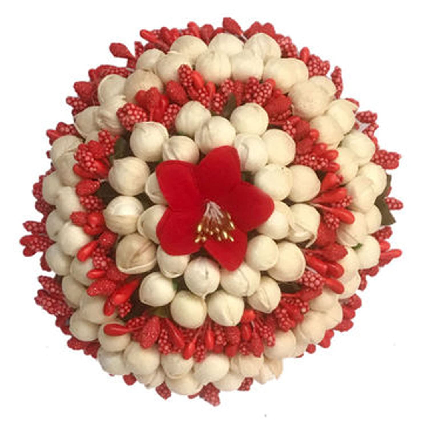 Stylish Red & White Paper Flower Gajra Hair Accessories for Women & Girls - Pack of 1 - Perfect for Weddings, Parties & Festivals