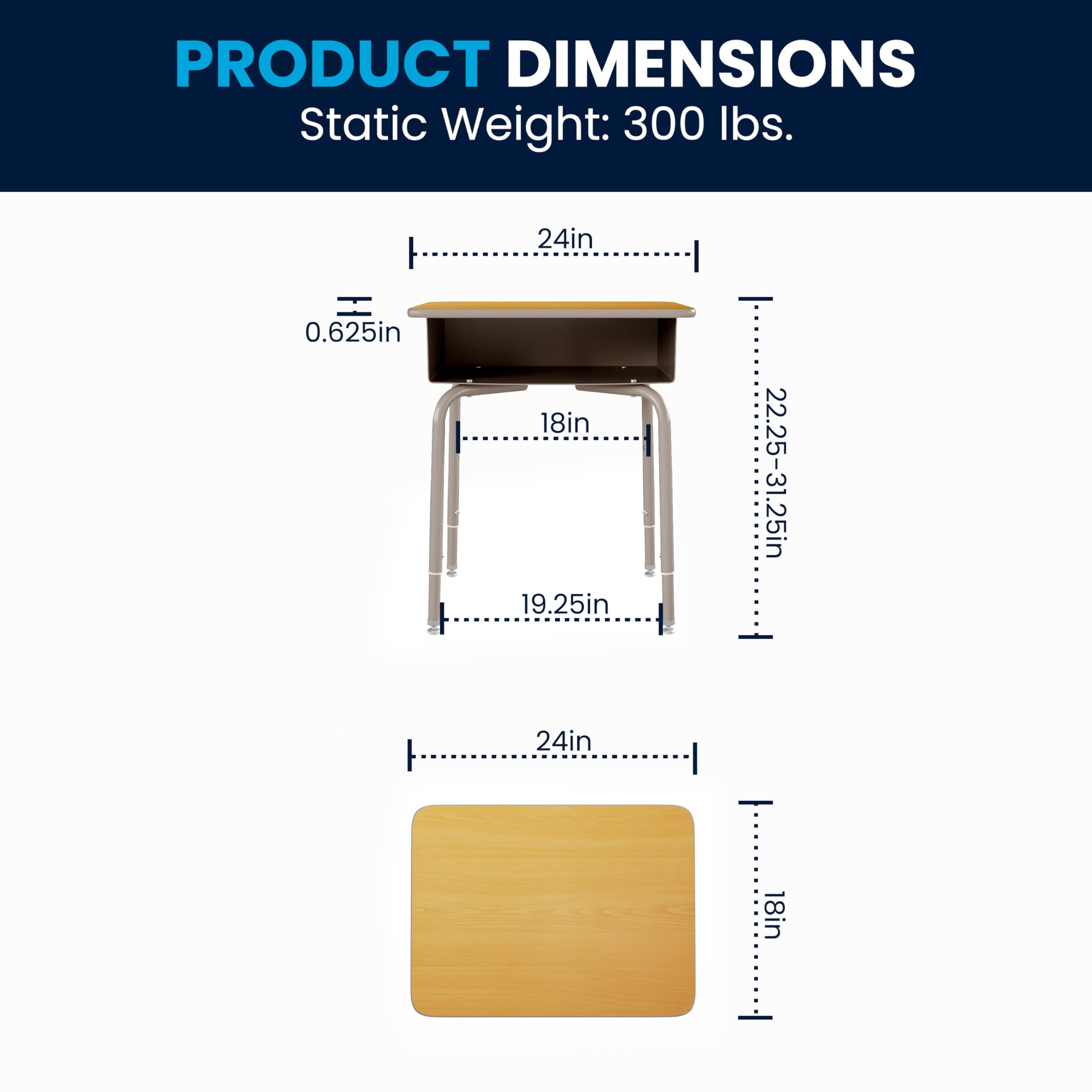 Emma & Oliver Buckley Student Desk with Maple Finish Top & Silver Metal Frame - Open Front Book Box & Pencil Storage Grooves - Perfect for Home Study, Dorm Room & Small Spaces