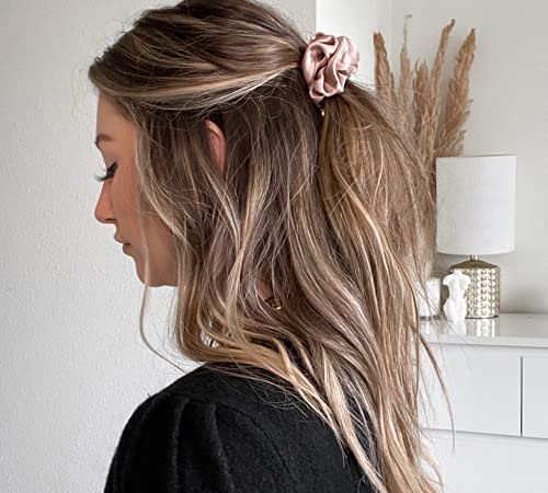 AP SALES 100% Grade A Mulberry Silk Scrunchies - Soft No Crease Hair Ties for Women, Satin Fabric Hair Bands (Pack of 4, Rose Gold) | Perfect for Workouts, Office & Everyday Use