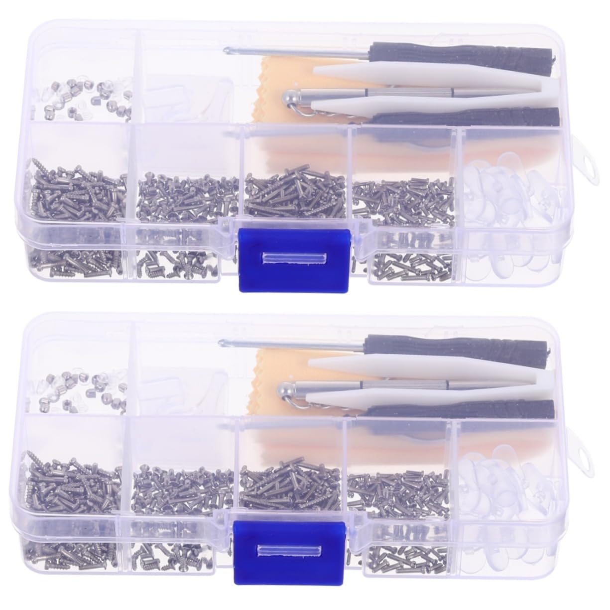 HOMSFOU 2 Pack Glasses Repair Kit with Screws, Screwdriver & Temple Accessories for Frameless & Regular Eyeglasses - Durable PP Material for Home, Office & Travel Use