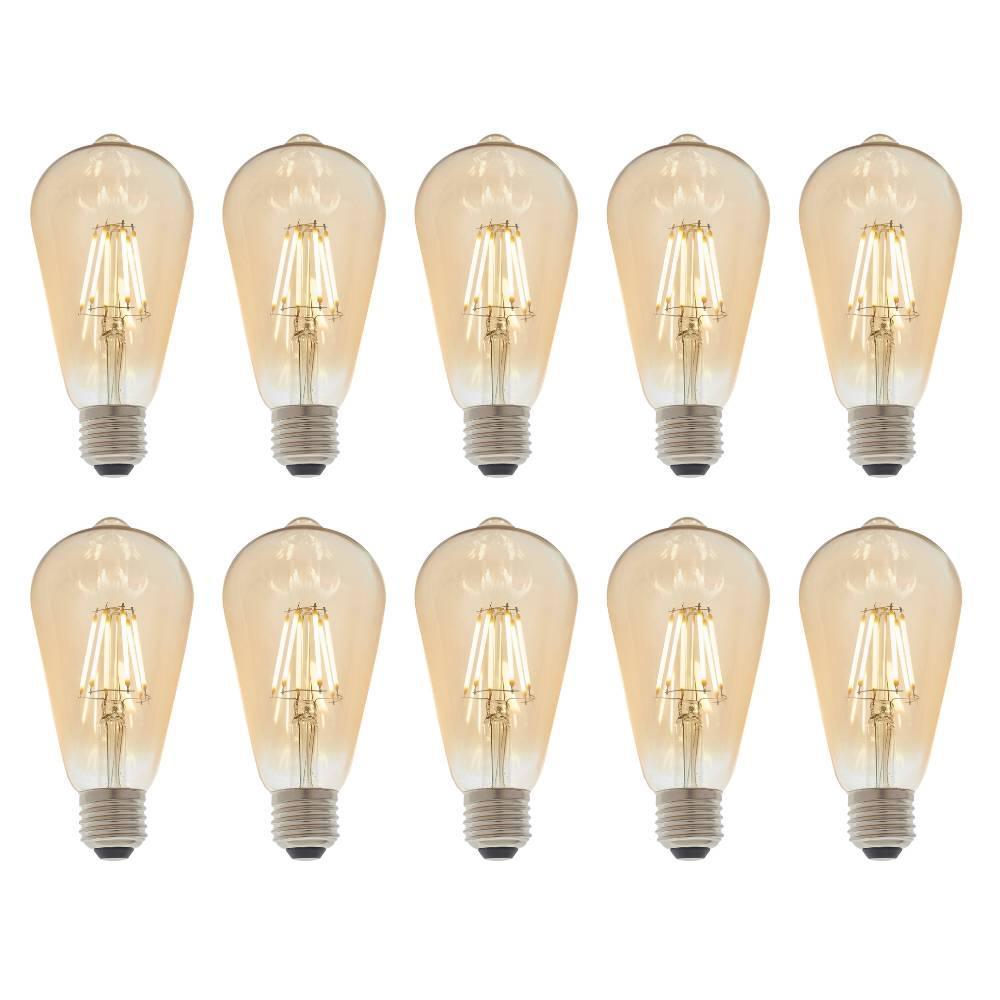 10 Pack E27 LED Filament Amber Pear Shaped Dimmable 6W Light Bulbs - Vintage Edison Style for Home Decor, Restaurants and Cafe Lighting