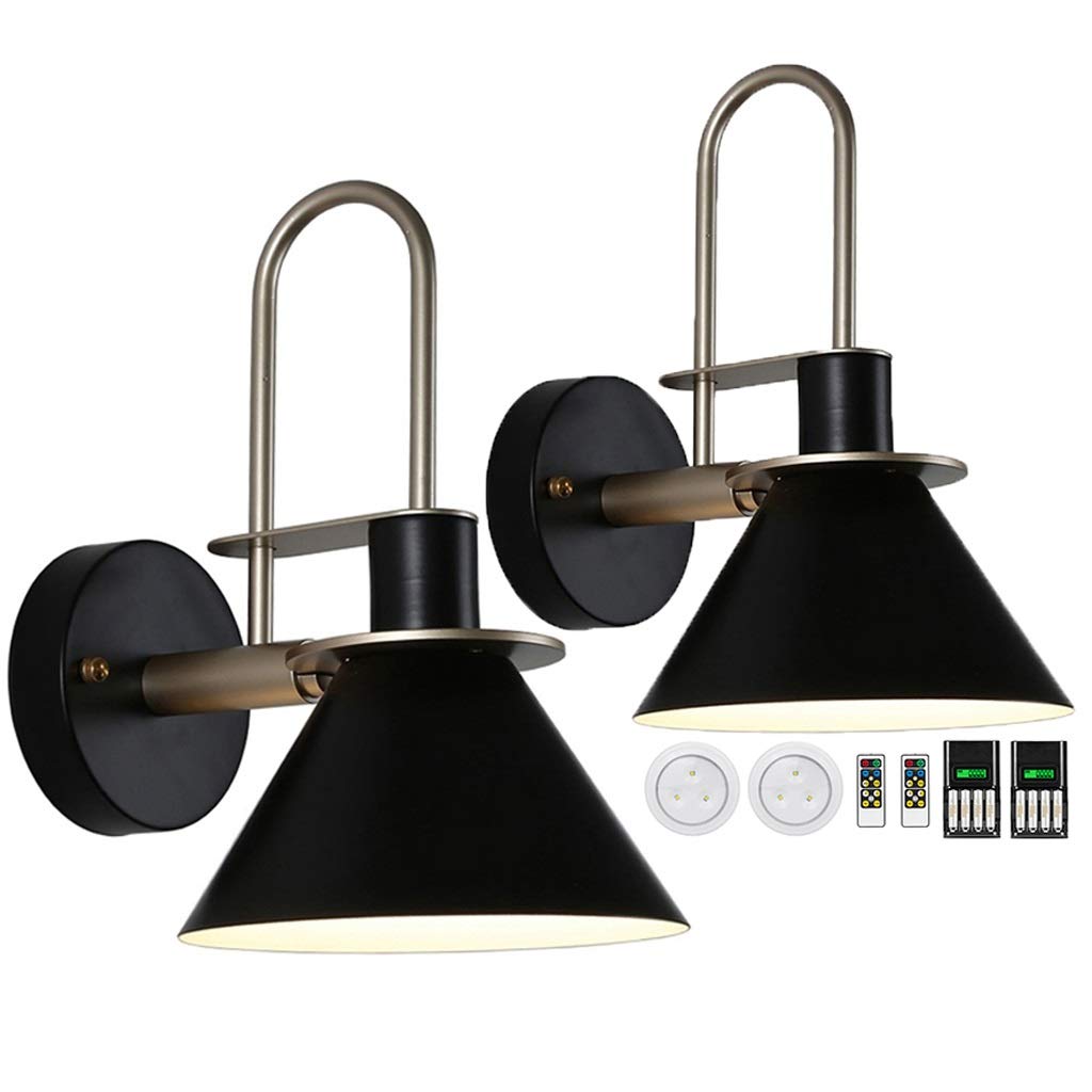 Civaza 2-Pack Wireless LED Wall Sconce Lights with Remote Control - Battery Operated Bedside Lamps for Bedroom, Bathroom & Loft - Includes Charger (Black, Indoor Wall Decor) - Perfect for Night Reading and Ambient Lighting