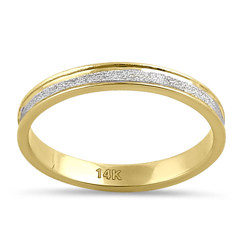 14K Solid Yellow Gold and White Stardust Wedding Band Ring for Women - Elegant Stackable Jewelry for Brides, Anniversaries & Special Occasions