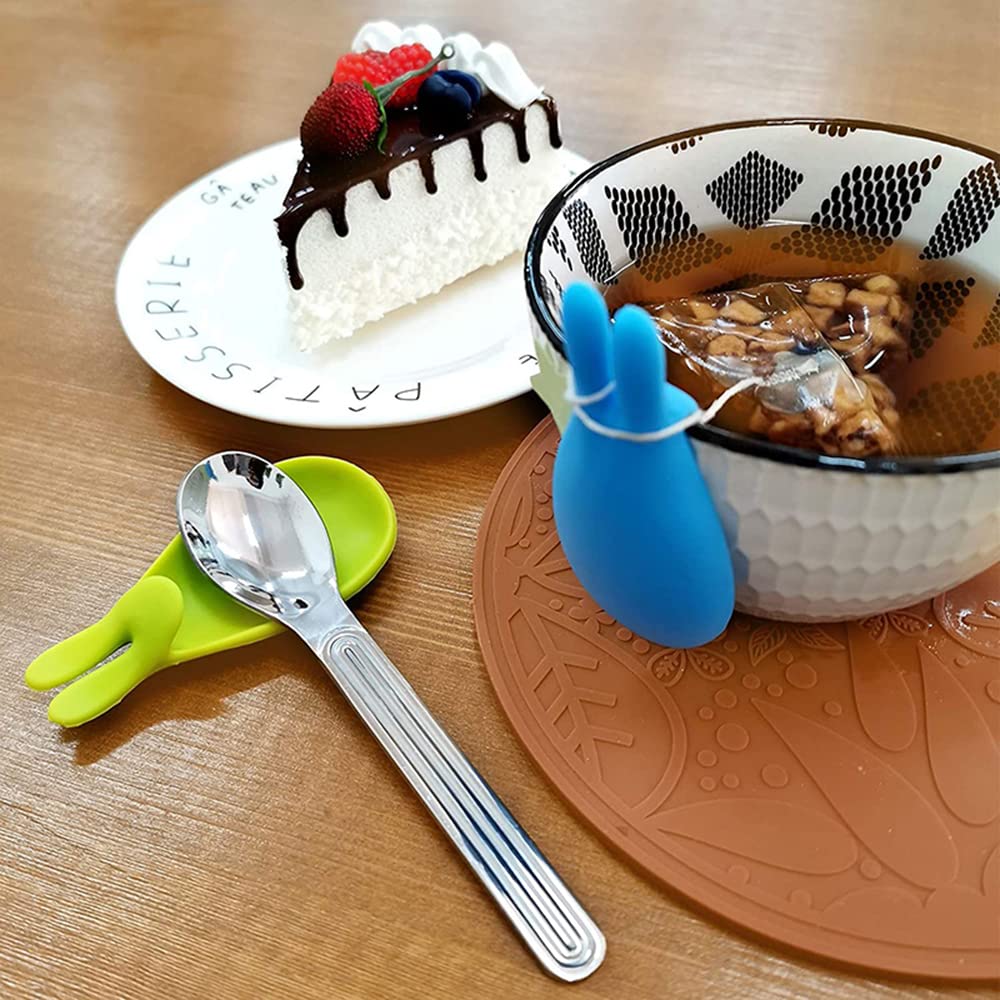 2 Pack Silicone Tea Bag Holders - Cute Animal Shaped Tea Bag Clips (Rabbit Design, Orange) for Cups & Mugs - Perfect for Tea Lovers, Office Use & Home Decor