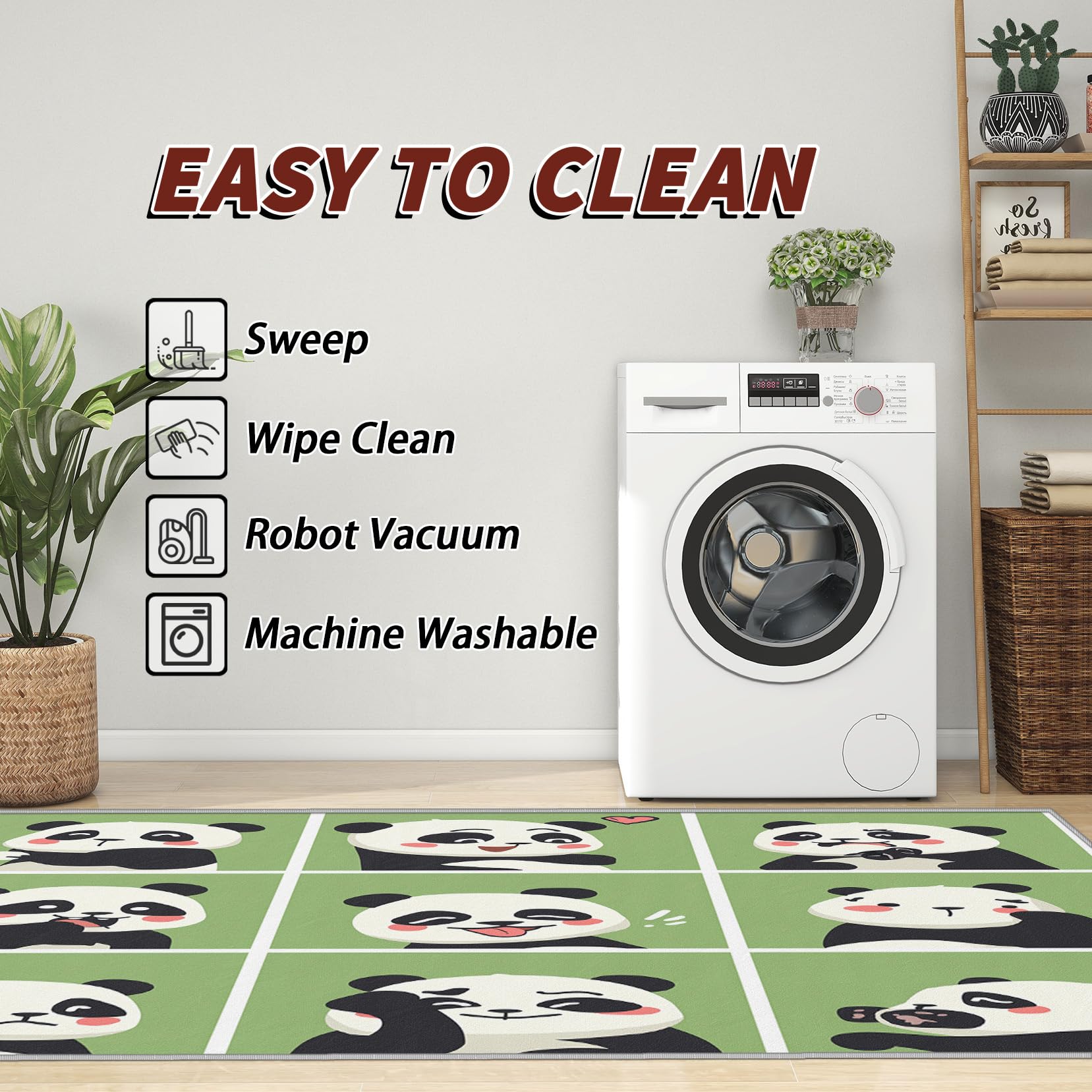 SherAvant 5x6 Panda Area Rug for Kids Room - Cute Cartoon Animal Nursery Rug, Kawaii Green Playroom Carpet - Soft Baby Floor Mat & Panda-Themed Home Decor Gift (Perfect for Nursery, Playroom, Bedroom Decor)