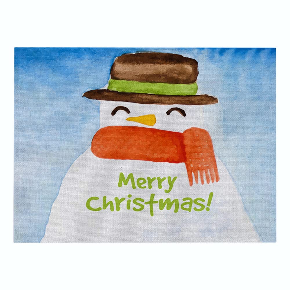 Snowman Christmas Placemats Set of 4 - Reusable Cotton Linen Heat-Resistant Table Mats for Dining & Kitchen - Festive Holiday Decor with Red Scarf Design - Perfect for Christmas Dinner, Party Decorations and Winter Home Decor
