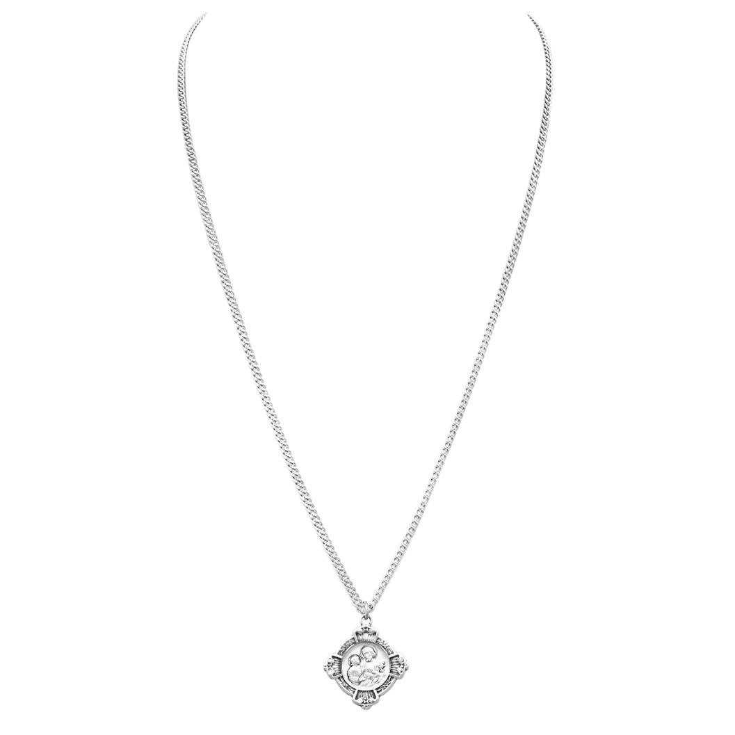 Rosemarie's Religious Gifts Sterling Silver Saint Joseph Cross Medal Pendant Necklace, 24 Inch Chain - Perfect for Baptisms, First Communion & Spiritual Protection