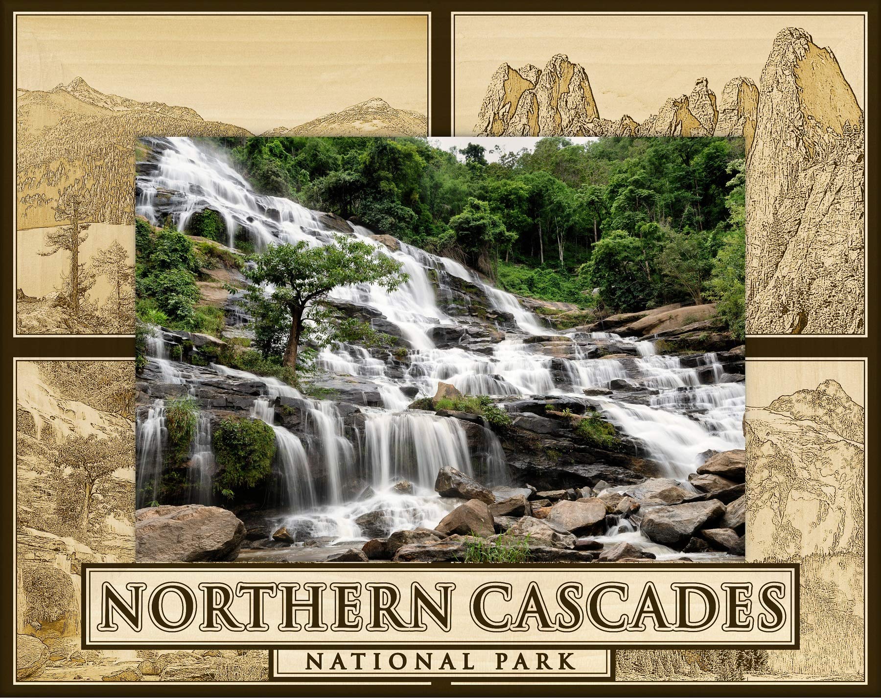 Northern Cascades National Park Laser Engraved Wood Picture Frame (5 x 7) - Perfect for Displaying Hiking Memories & Nature Photos
